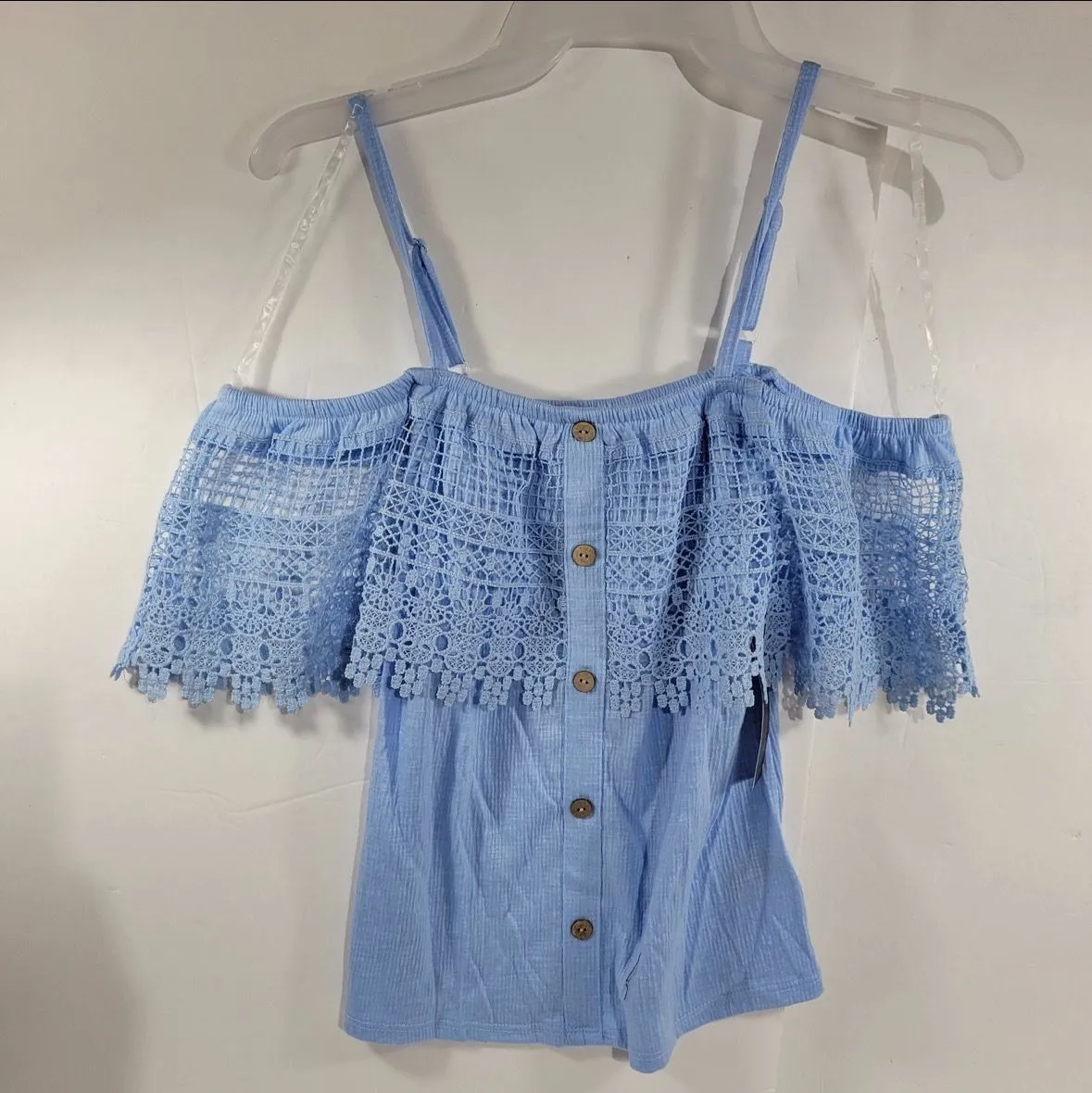 Product image for Women/Juniors Size Small 3-5 Blue No Boundaries Off The Shoulder Tank Top