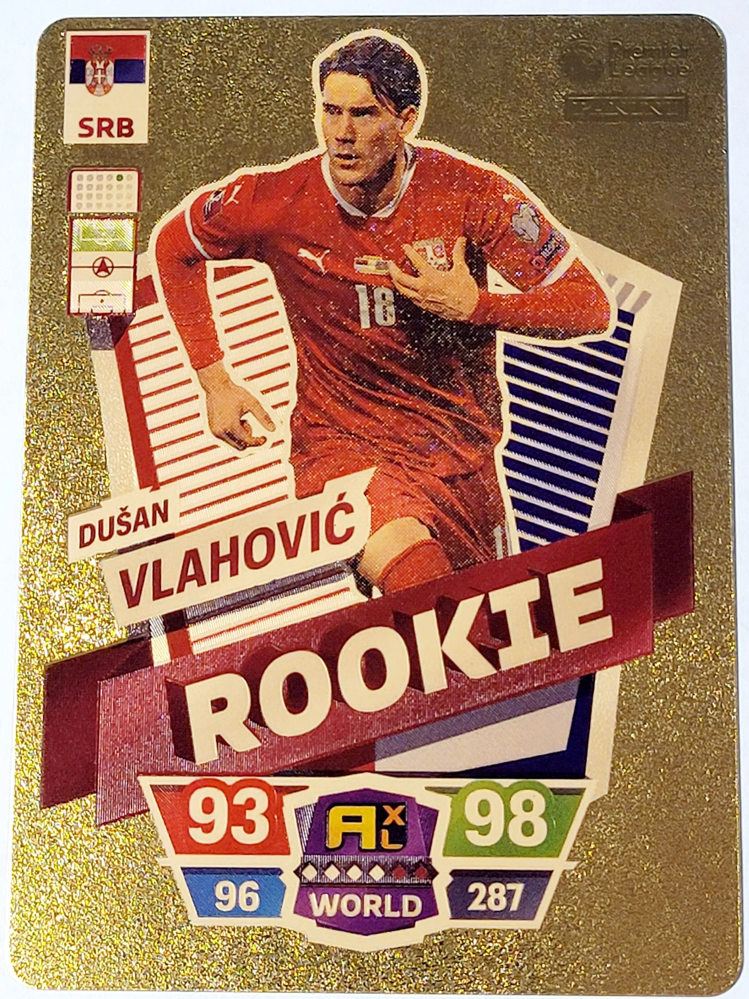 Product image for 2022 Panini Adrenalyn XL FIFA World Cup Qatar Rookie #15 Dusan Vlahovic Plastic Gold Color Card Near