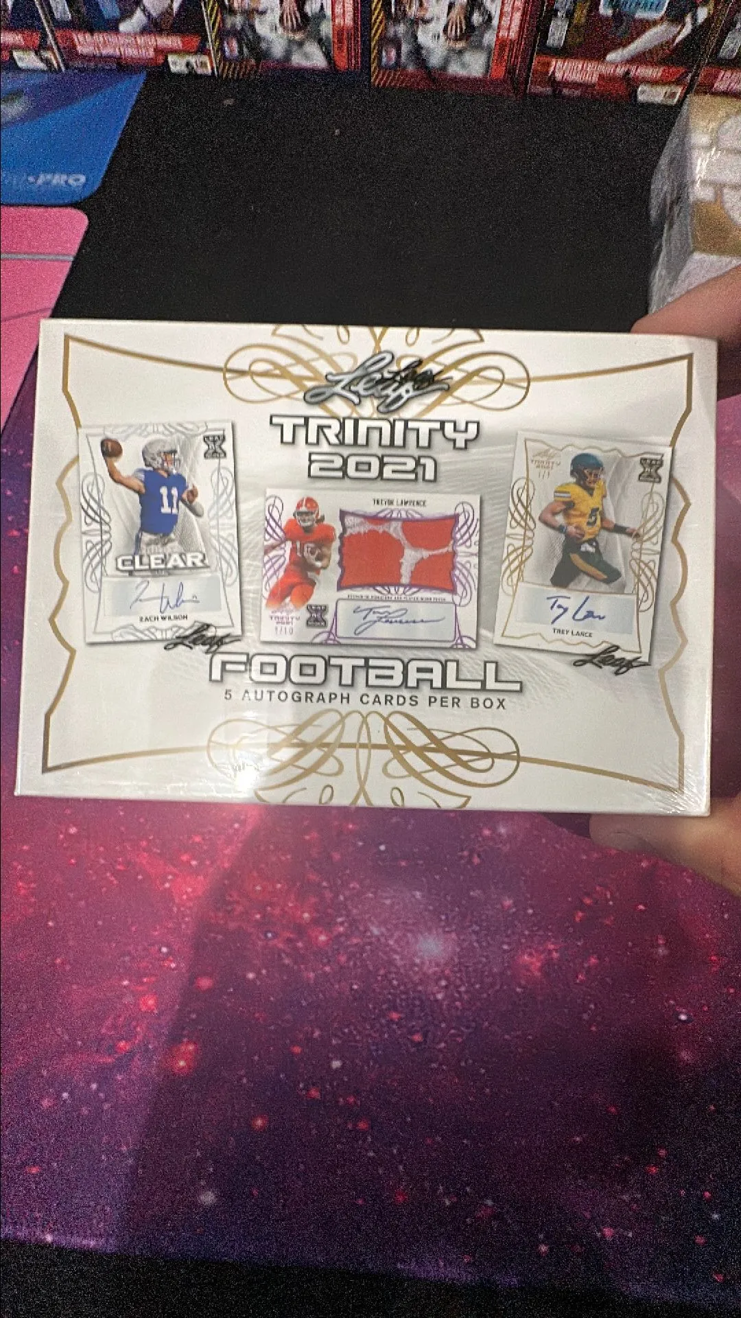 Product image for ( 1 ) 2021 Leaf Trinity Football Hobby Box 5 autographs per box RPA?