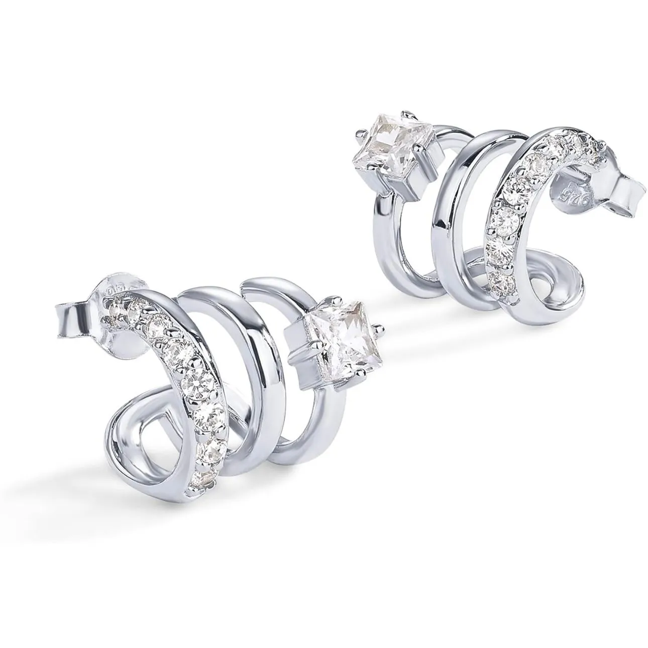 Product image for NIB PAVOI 14K Gold Plated Sterling Silver Posts Cubic Zirconia Segment Triple Hoop Earrings - SILVER