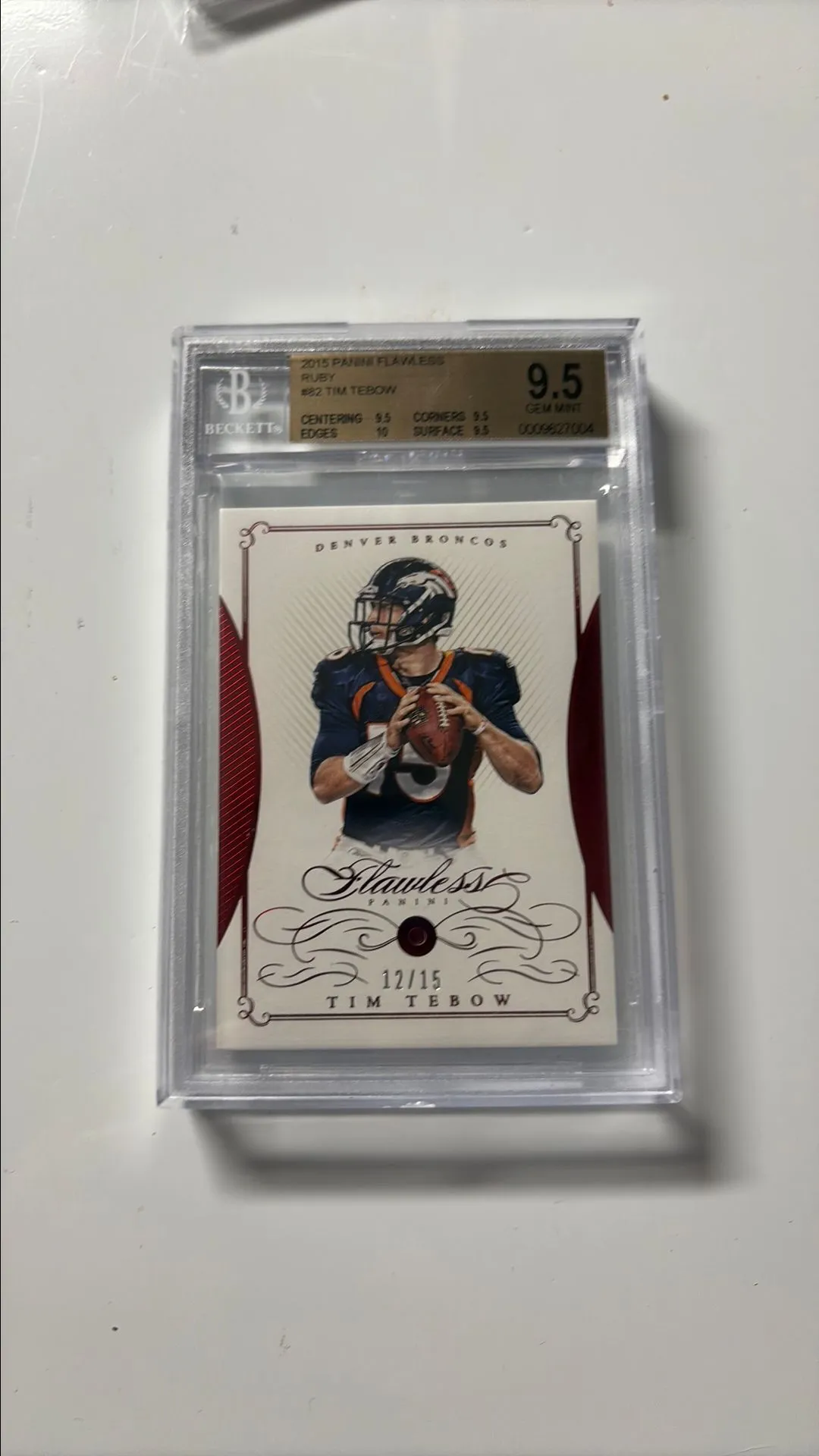 Product image for 2015 Panini Flawless Ruby #82 Tim Tebow- BGS 9.5