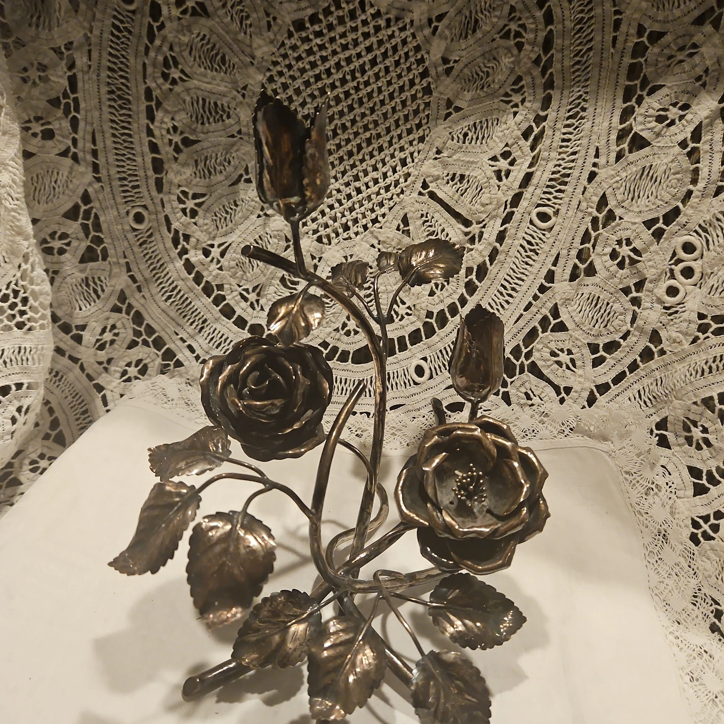 Product image for Unusual Silver Rose hand forged taper candle holder