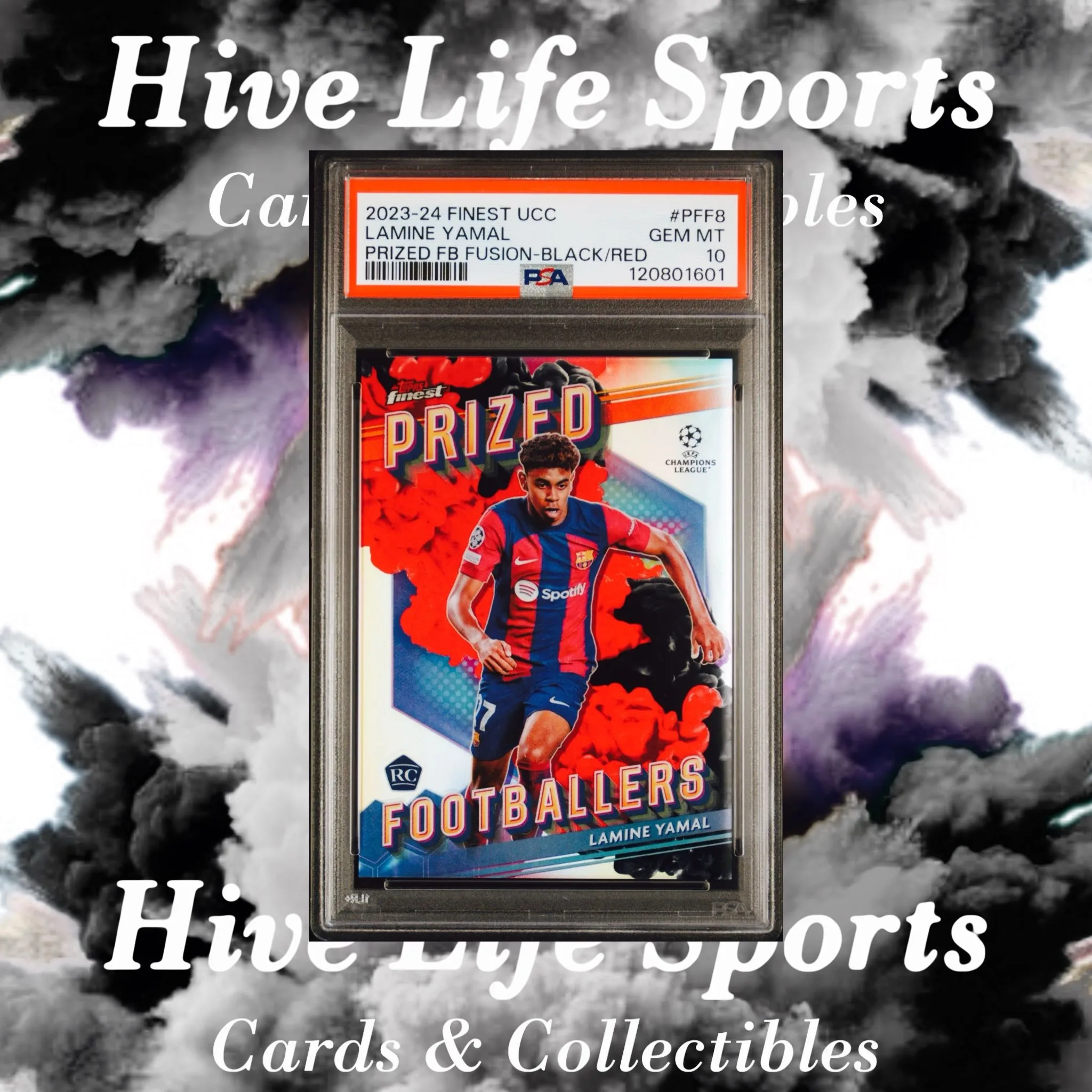 Product image for Lamine Yamal 2023-24 Finest Prized FB Fusion Red Black RC #PFF8 Barcelona PSA 10