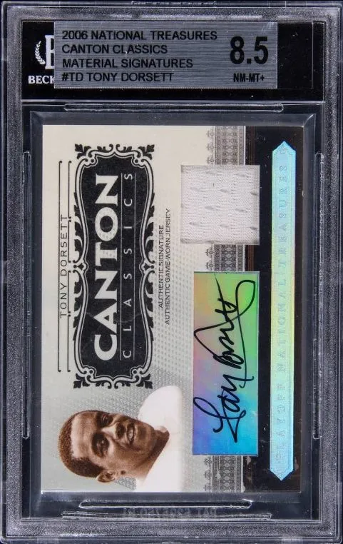 Product image for 2006 Playoff National Treasures Canton Classics Material Signatures #CC-TD Tony Dorsett Signed Relic Card (#25/25) - BGS NM-MT+ 8.5