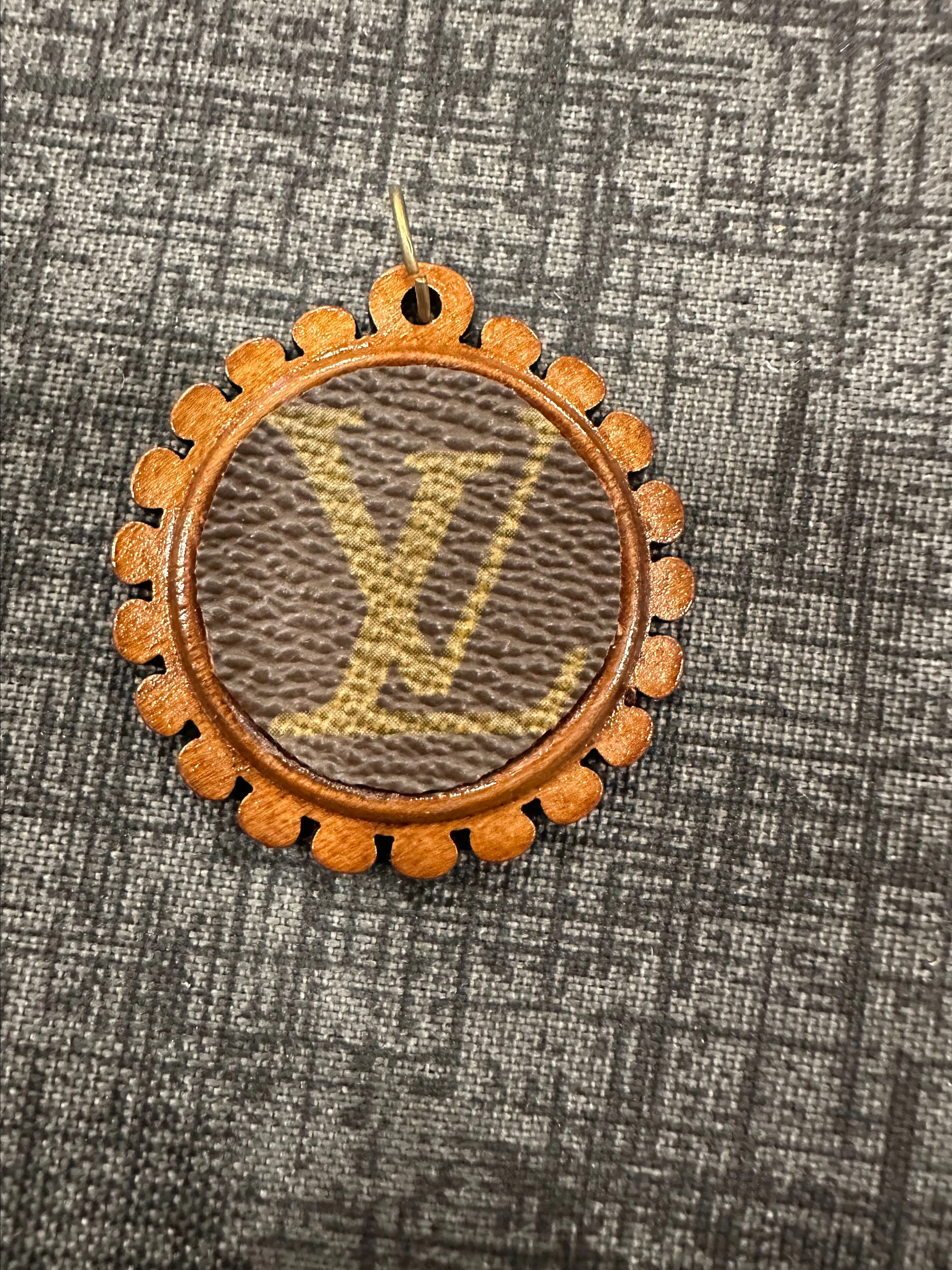Product image for 0.	Necklace Charm with upcycled LV inlay on wood charm