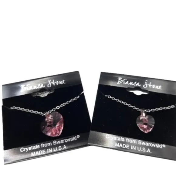 Product image for Pink Heart Necklace Mother Daughter matching set with Swarovski Crystals