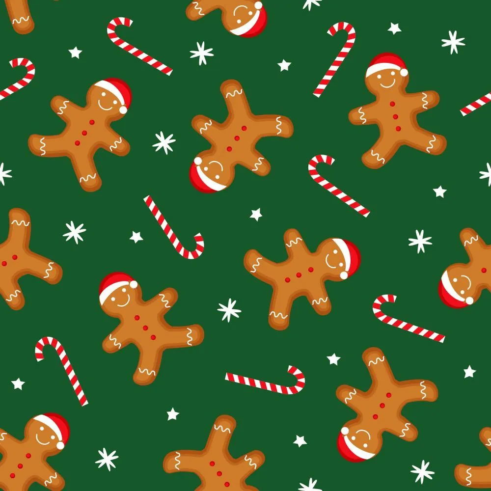 Product image for 2 Yards Christmas Gingerbread Men Green Background