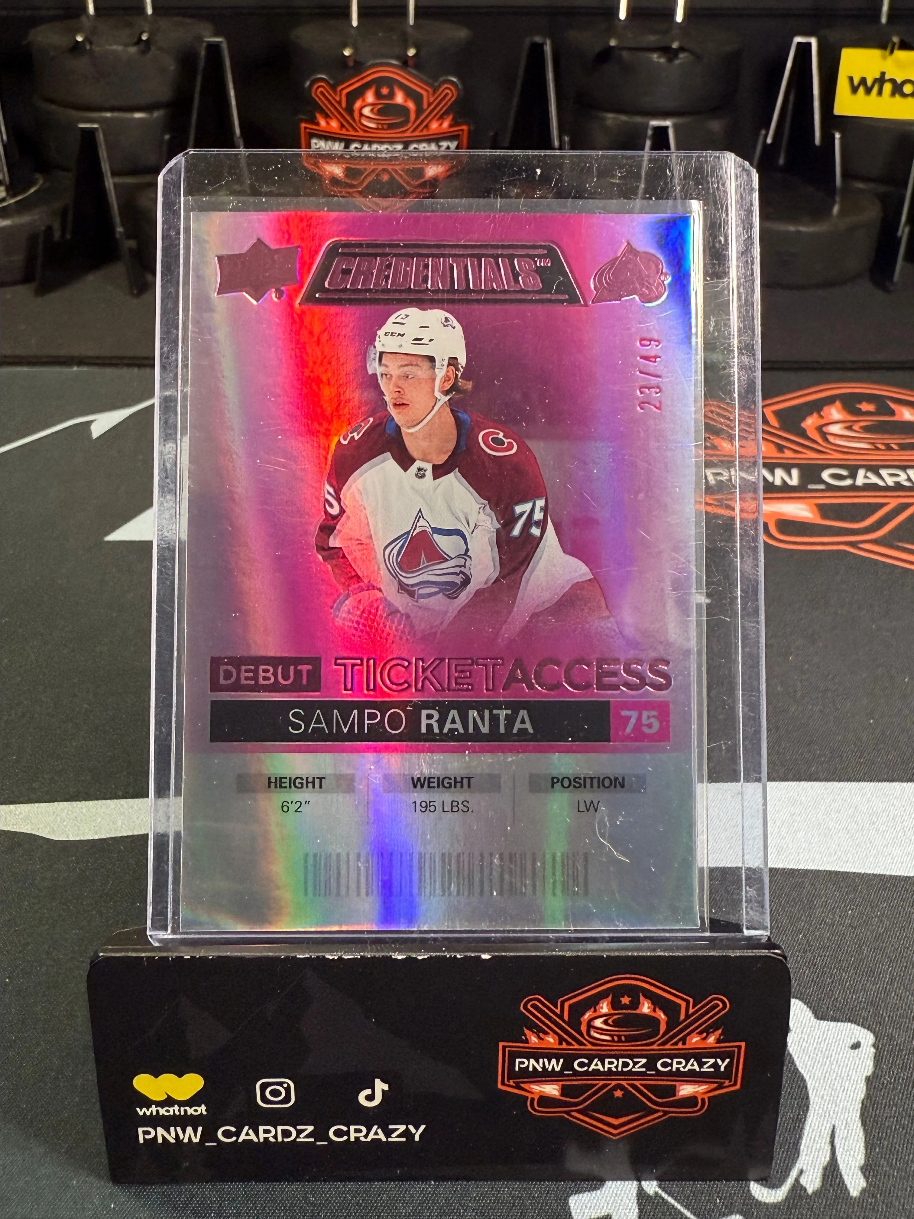 Product image for 2021 Upper Deck Credentials Debut Ticket Access Pink /49 Sampo Ranta Rookie RC