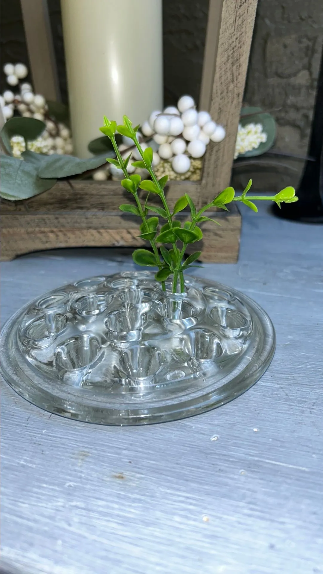 Product image for 865. Vintage Clear Glass Flower Floral Frog Paperweight 5" x 1"