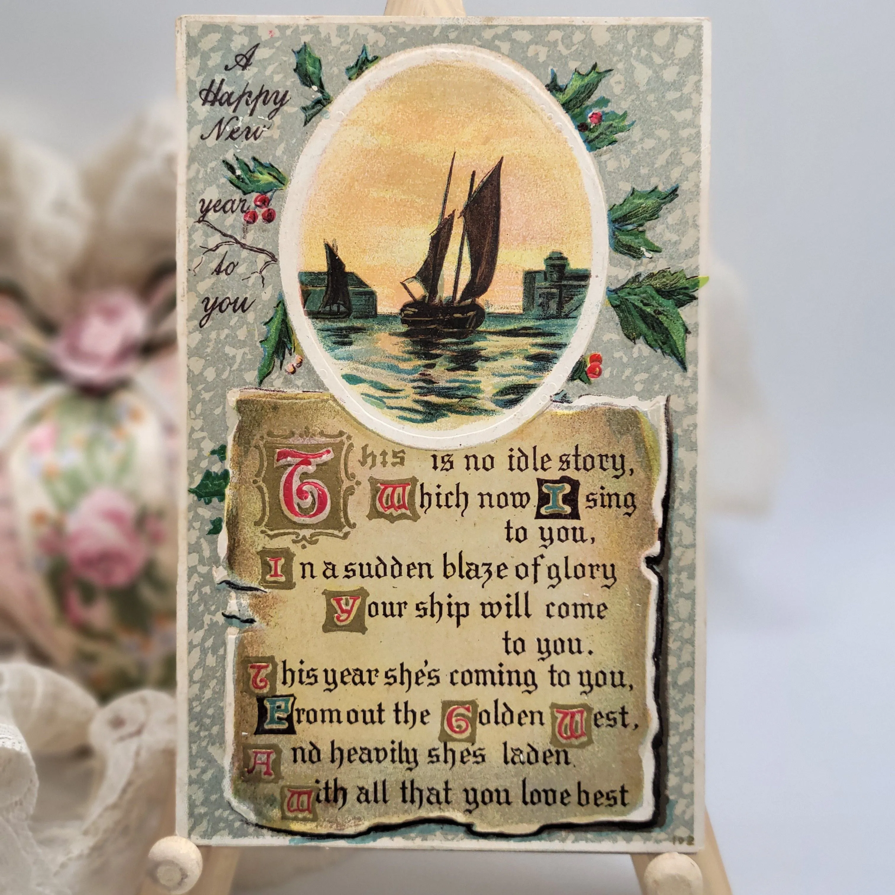 Product image for 1902 Vintage New Years Postcard Embossed