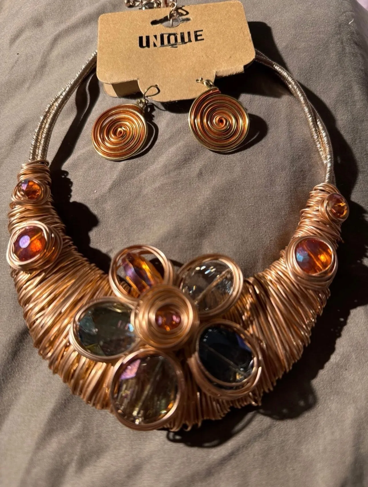 Product image for Copper Wrap Necklace with multicolored beads