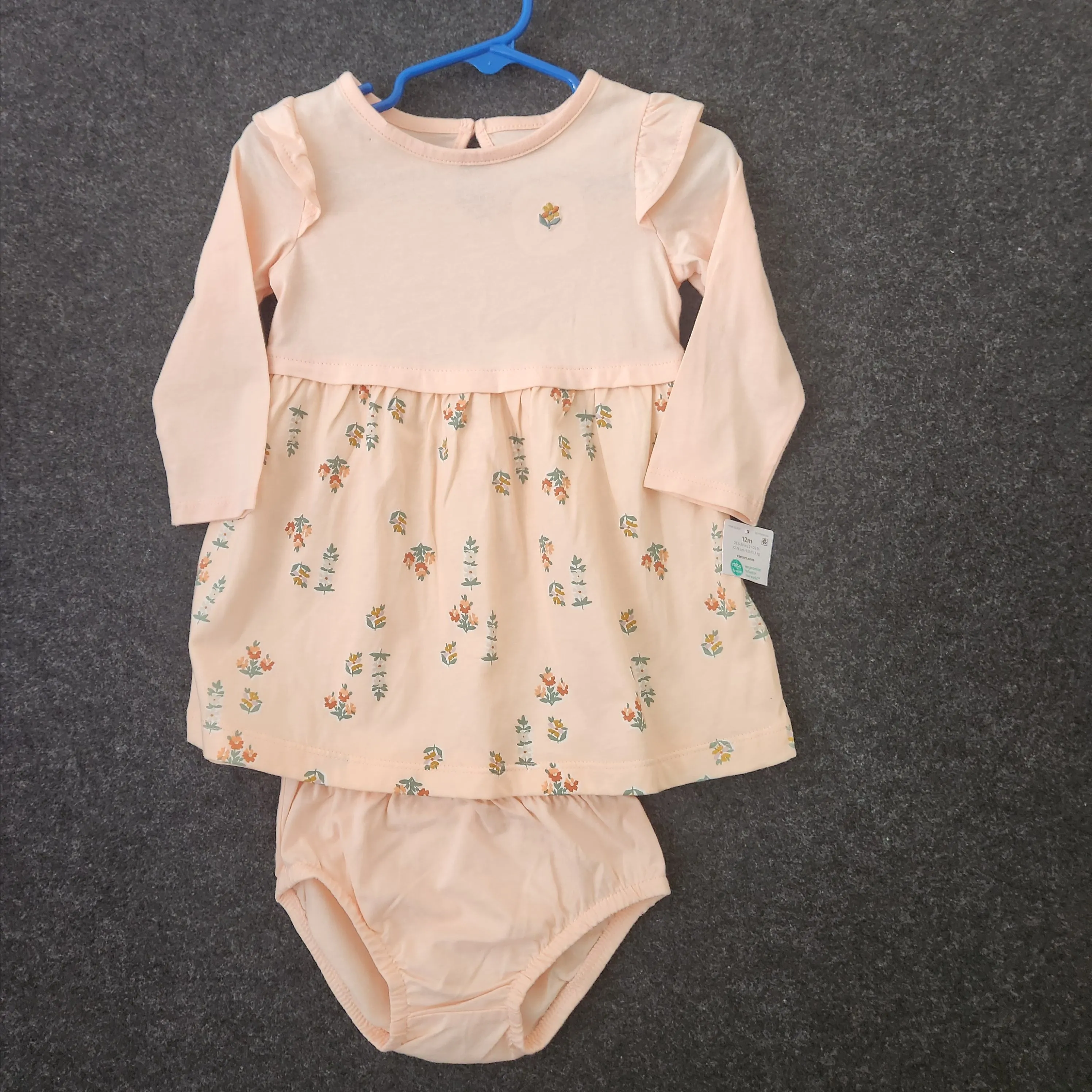 Product image for Carter's Peach Floral Dress and bottom Size 12 mos