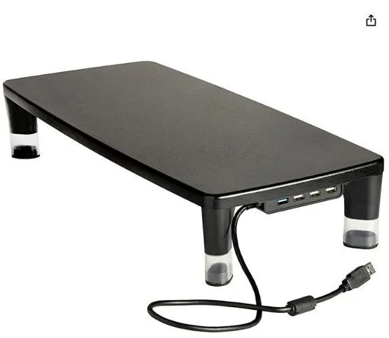 Product image for 3M Adjustable Monitor Stand with 4-Port USB Hub, Black, Great for Computer Monitors, Laptops, TVs, Speakers, Printers and More
