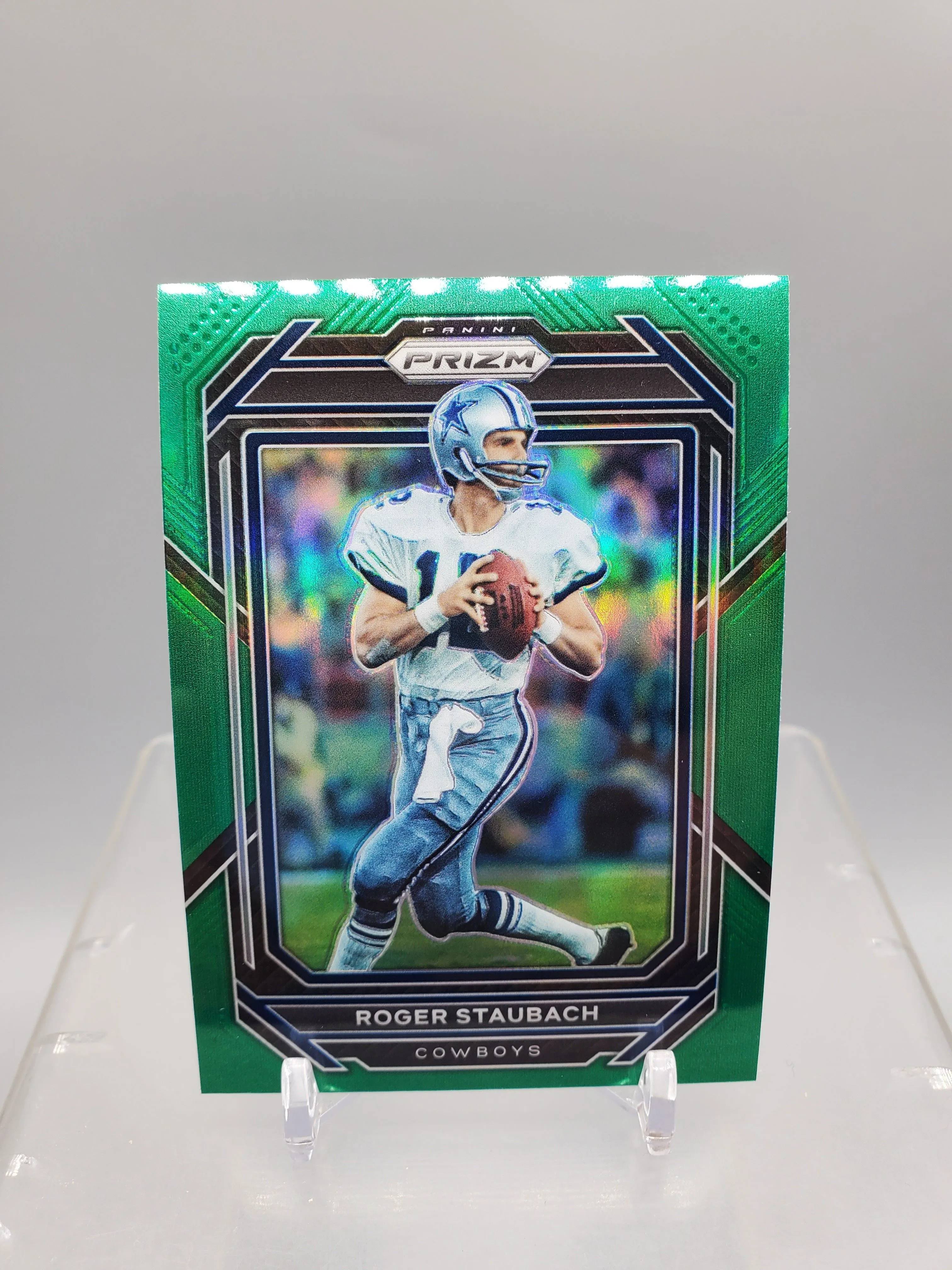 Product image for 2022 Panini Prizm Football #84 Roger Staubach Green Prizm Card 