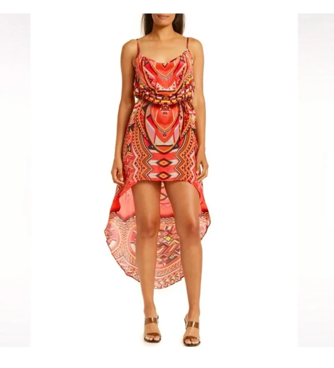 Product image for SHAHIDA PARIDES Red Beaded Printed Hi/Low Maxi Dress NWT Size S/M