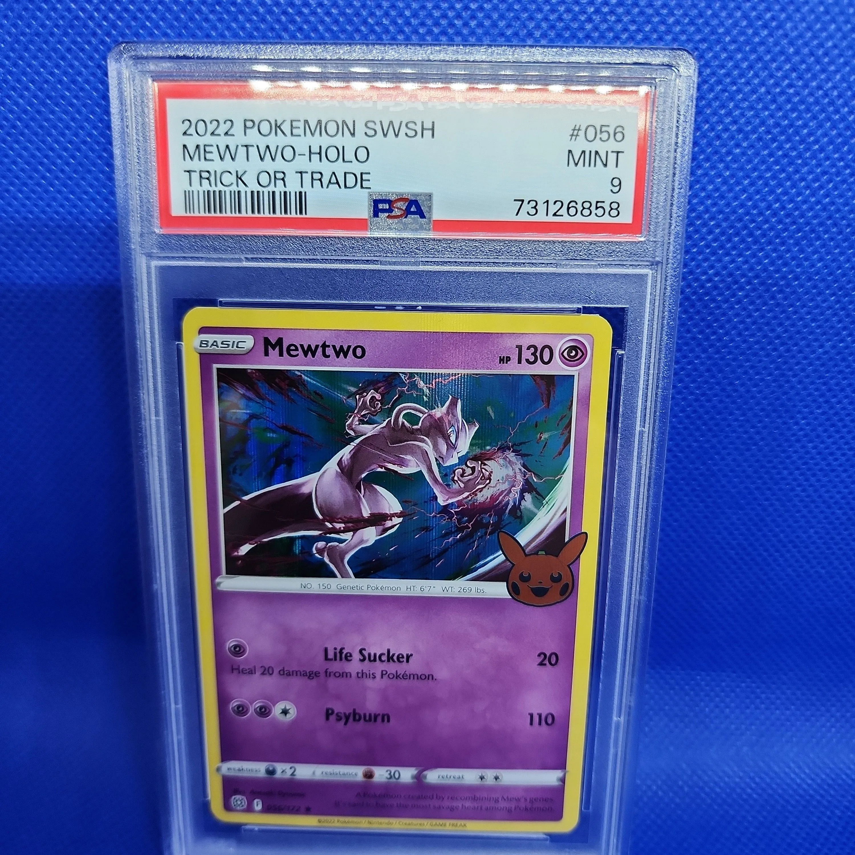 Product image for 2022 Pokemon Sword And Shield Brilliant Stars Mewtwo-Holo Trick Or Trade PSA MINT 9