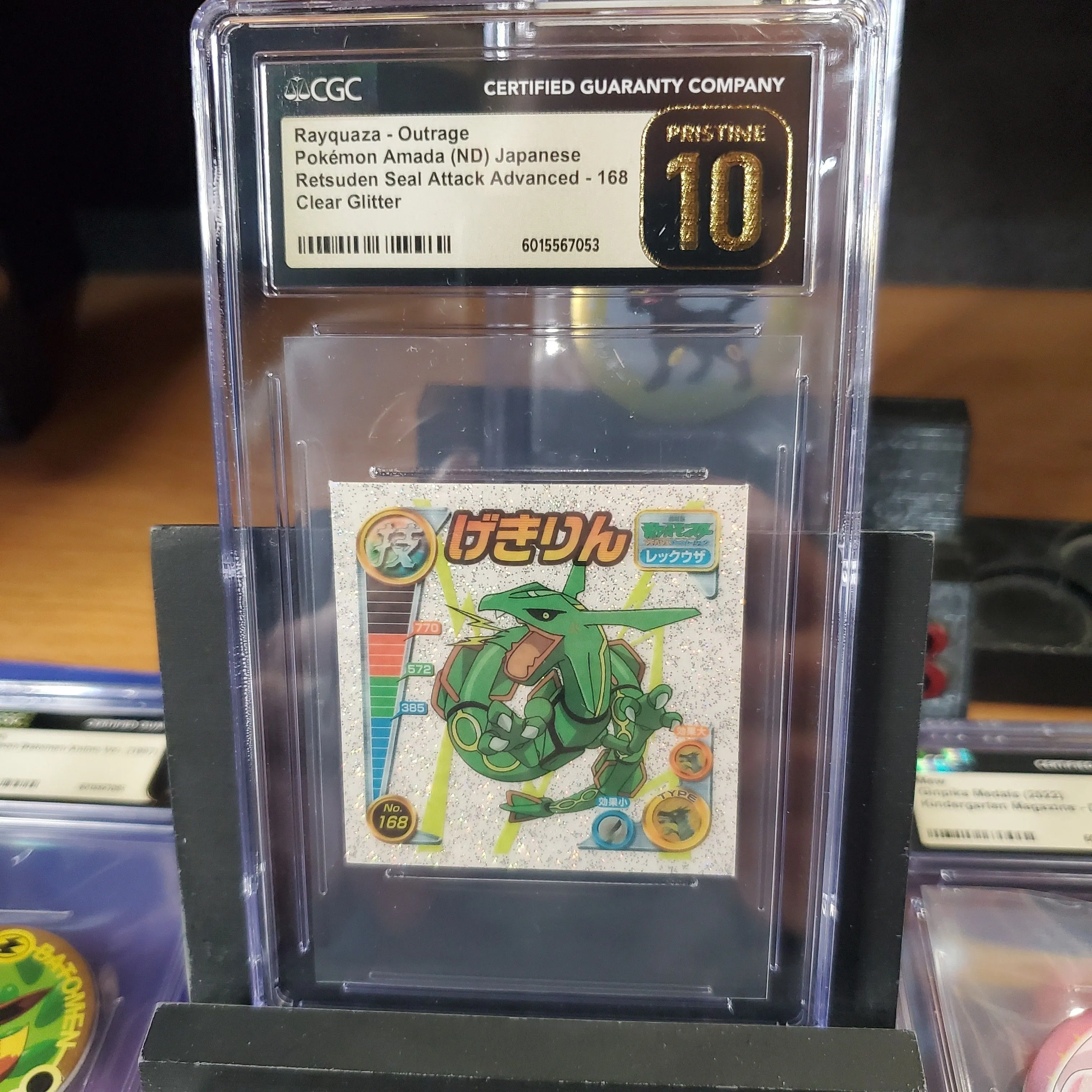 Product image for Rayquaza - Outrage Pokemon Amada Clear Glitter White 168 Pristine 10 CGC