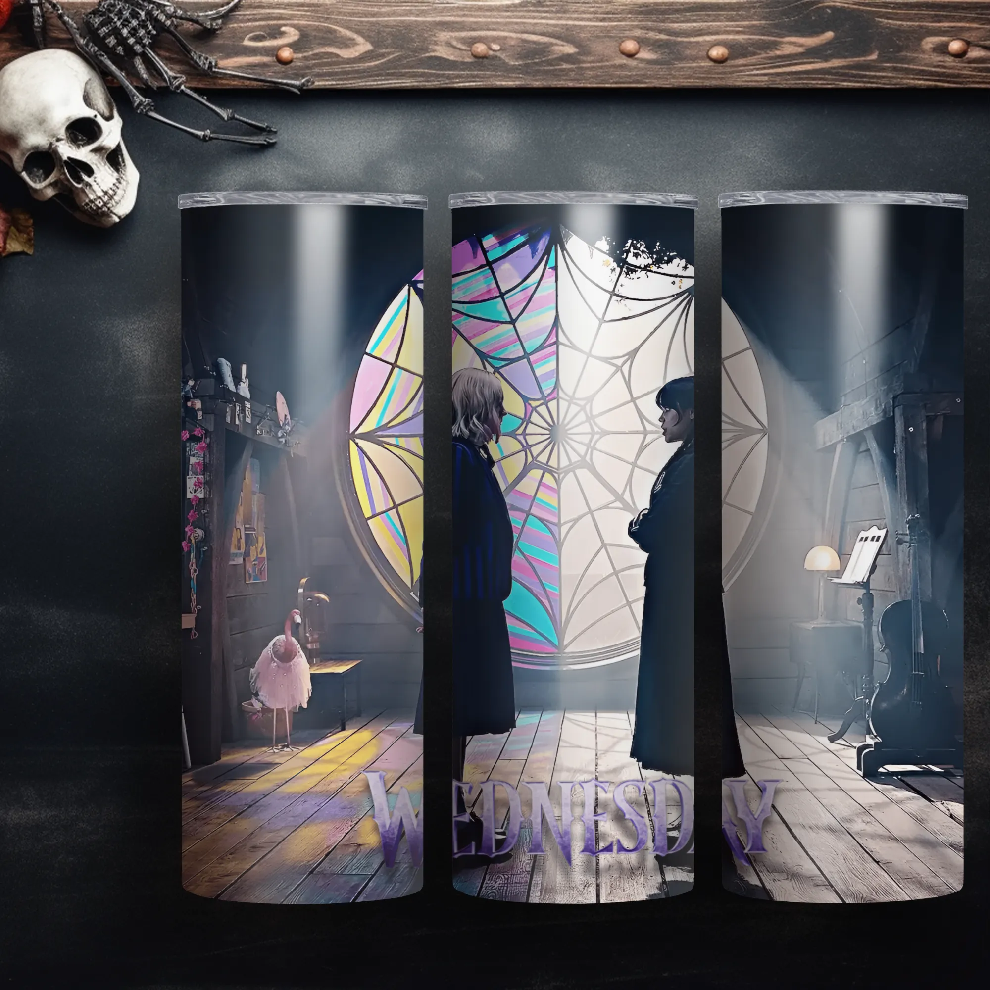 Product image for Wednesday Addams, , Nevermore 20oz stainless steel reusable tumbler with lid and straw