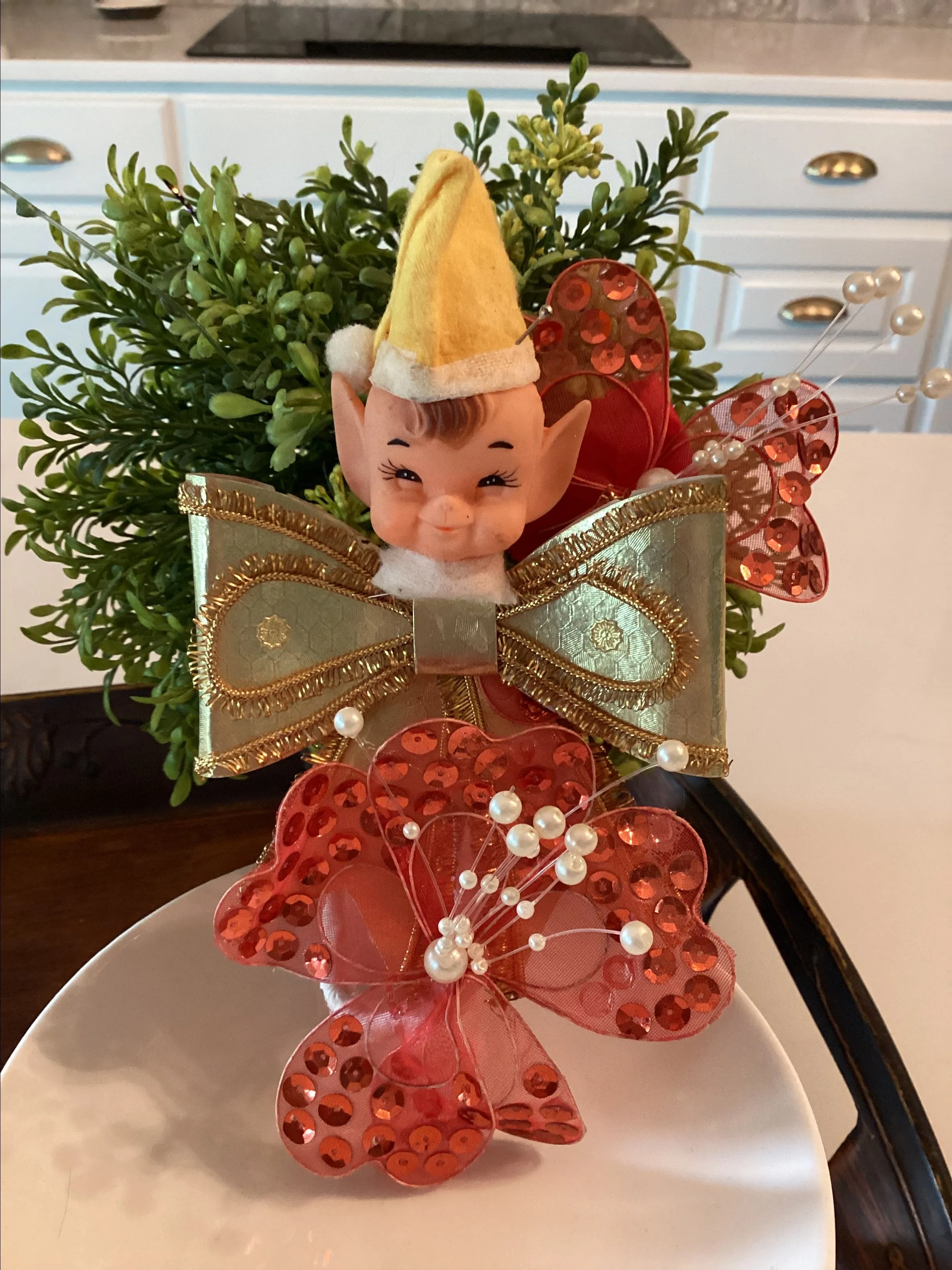 Product image for 13.  Vintage Pixie Elf head corsage Christmas Tree ornament