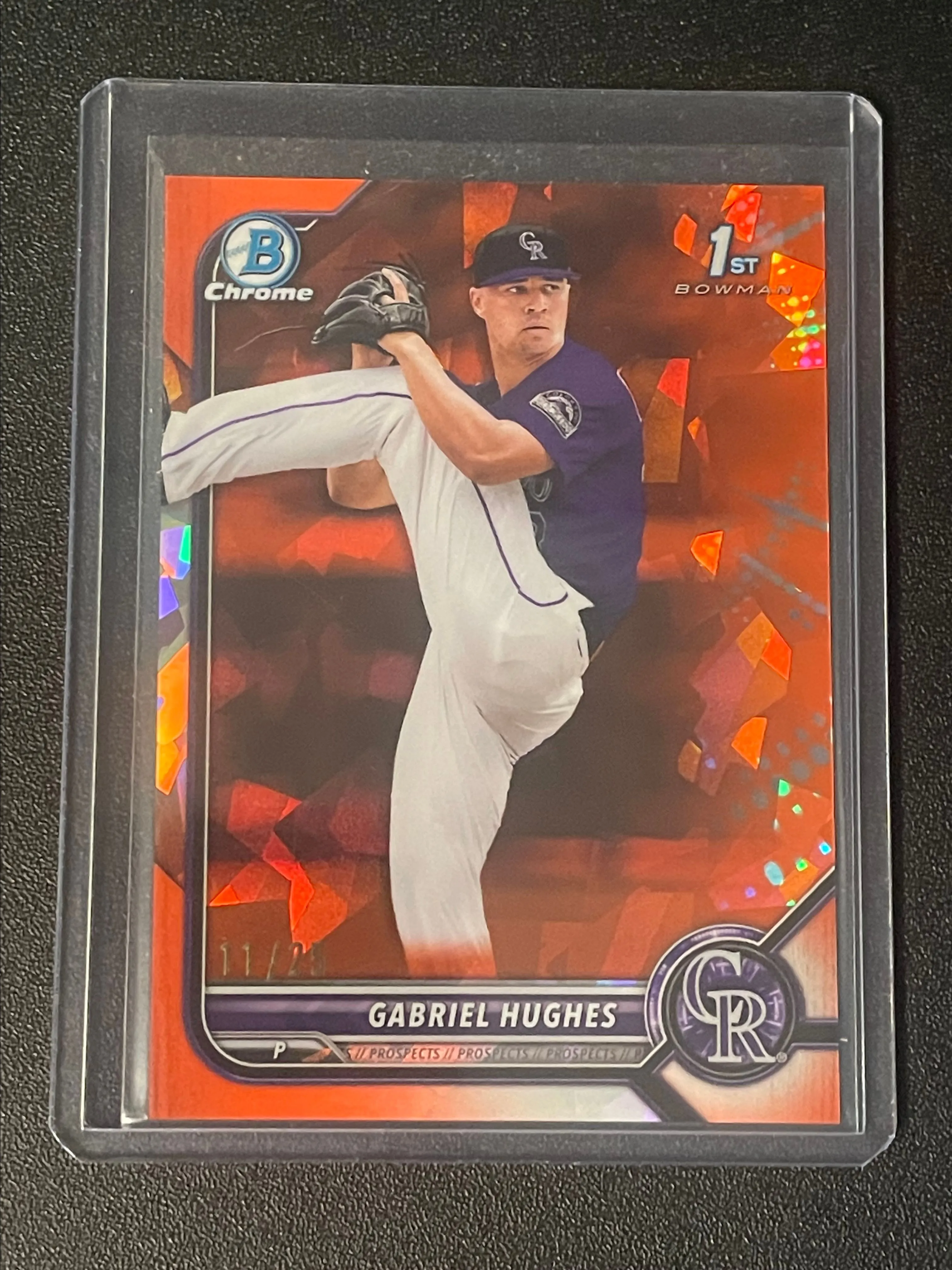 Product image for 2022 Bowman Draft Sapphire Gabriel Hughes Orange Refractor #11/25 - Colorado Rockies