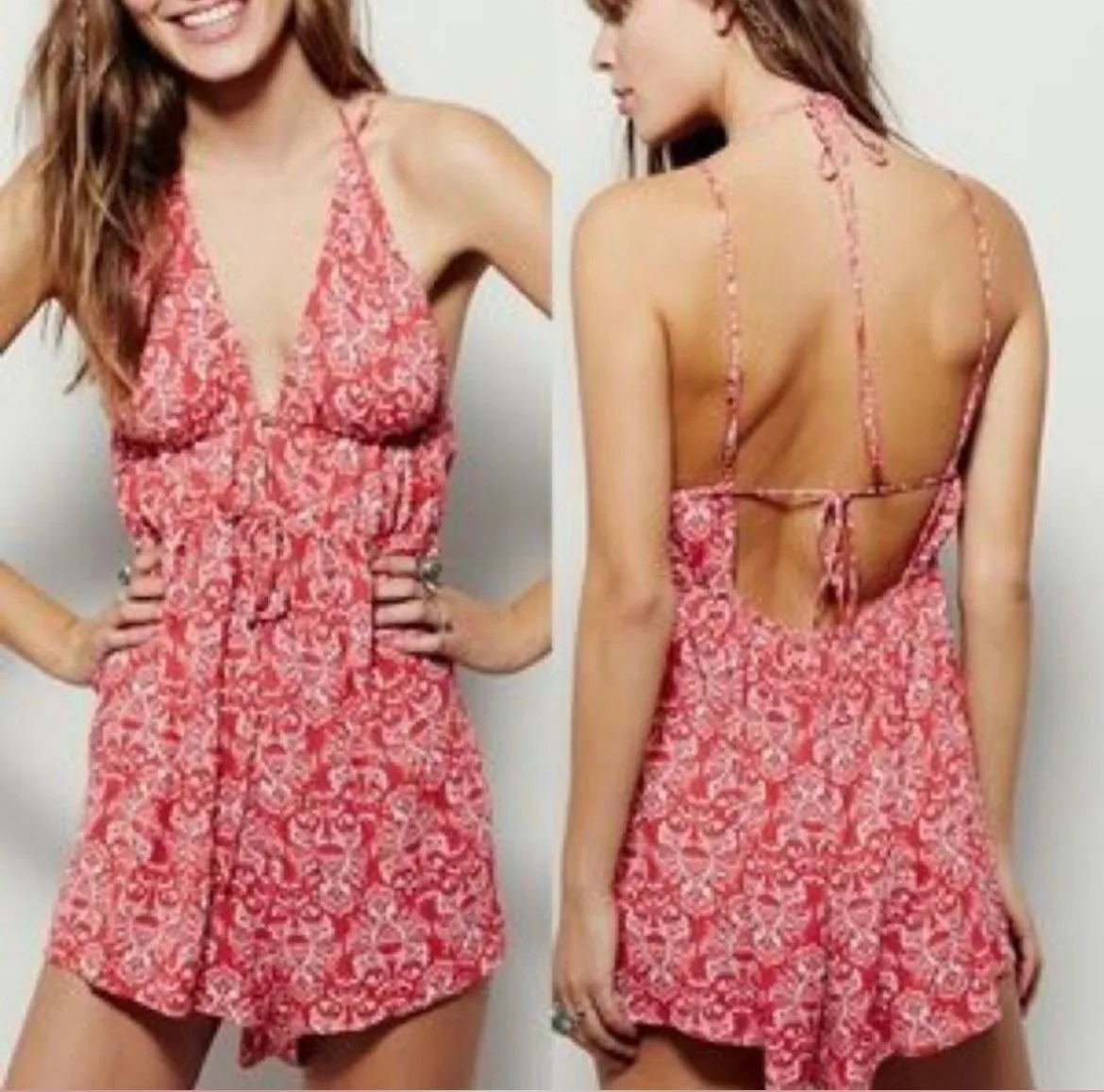 Product image for 39. Free People Coral Floral Romper - S