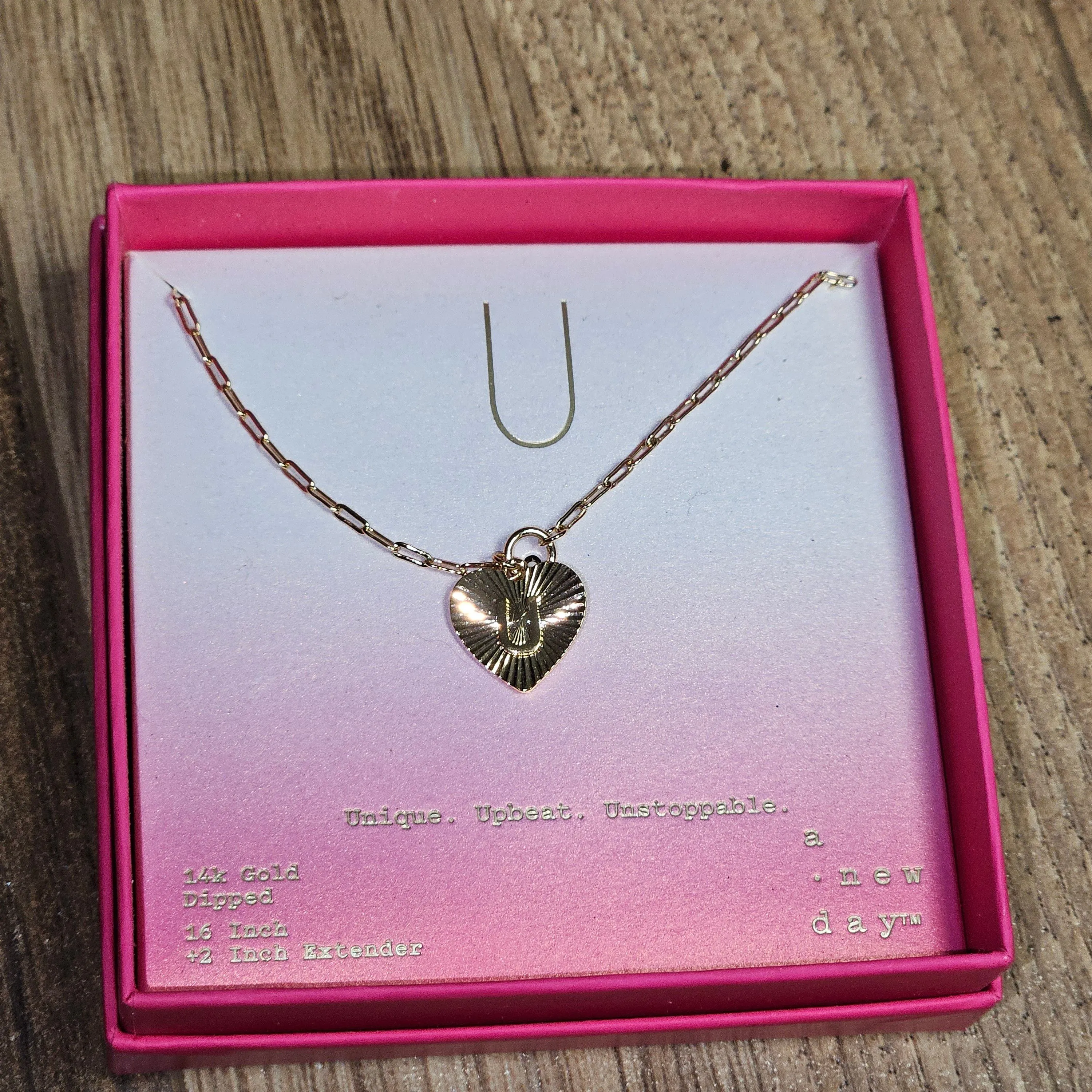 Product image for A New Day Gold Toned U Initial Heart Necklace NIB