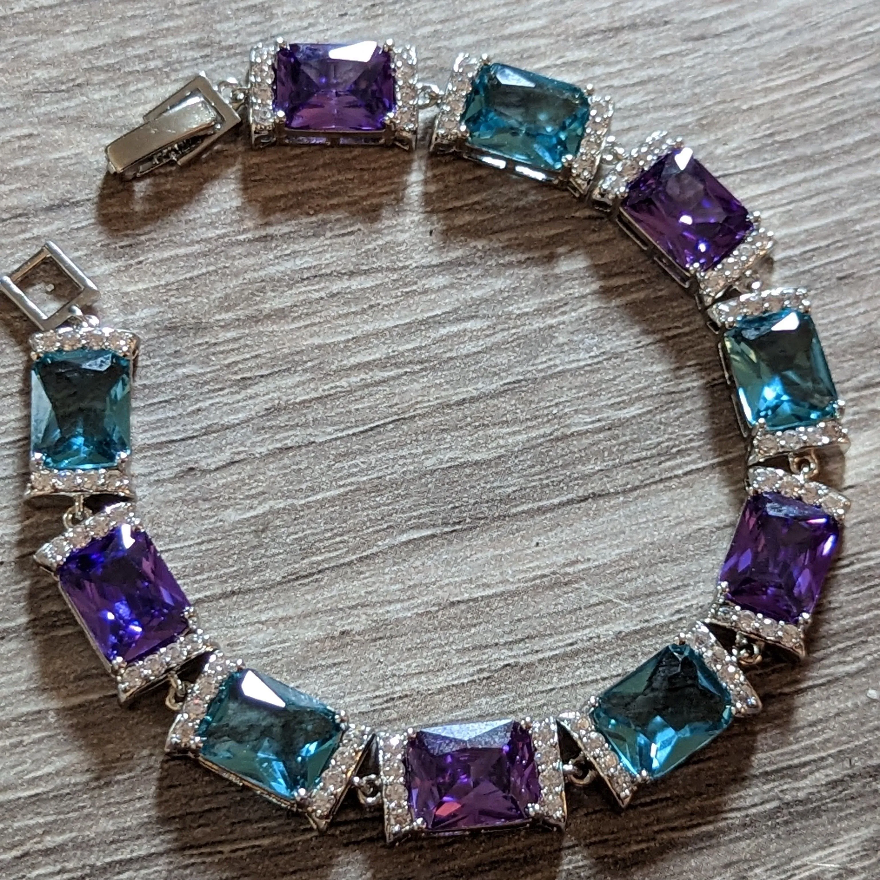 Product image for CZ Blue topaz and CZ amethyst bracelet