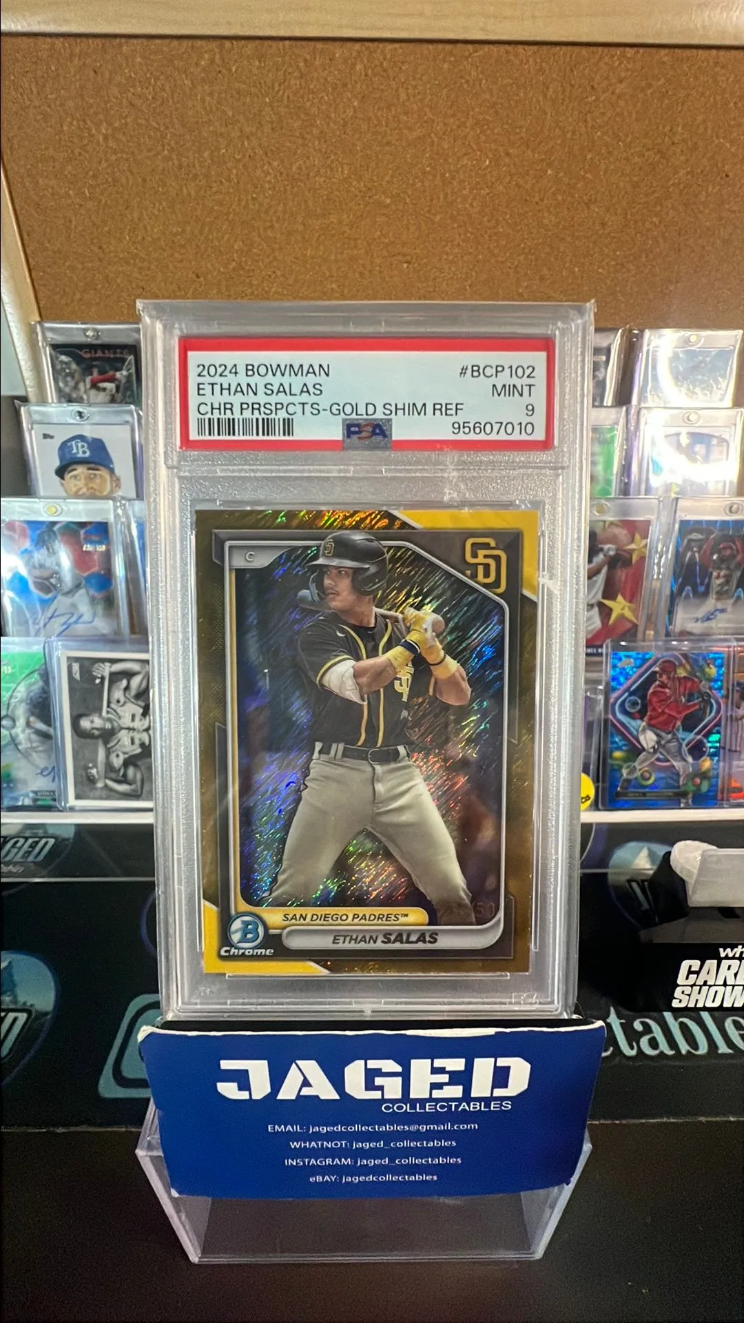 Product image for 2024 Bowman Chrome Prospects Ethan Salas BCP102 Chr Prspcts-Gold Shimmer PSA MINT 9