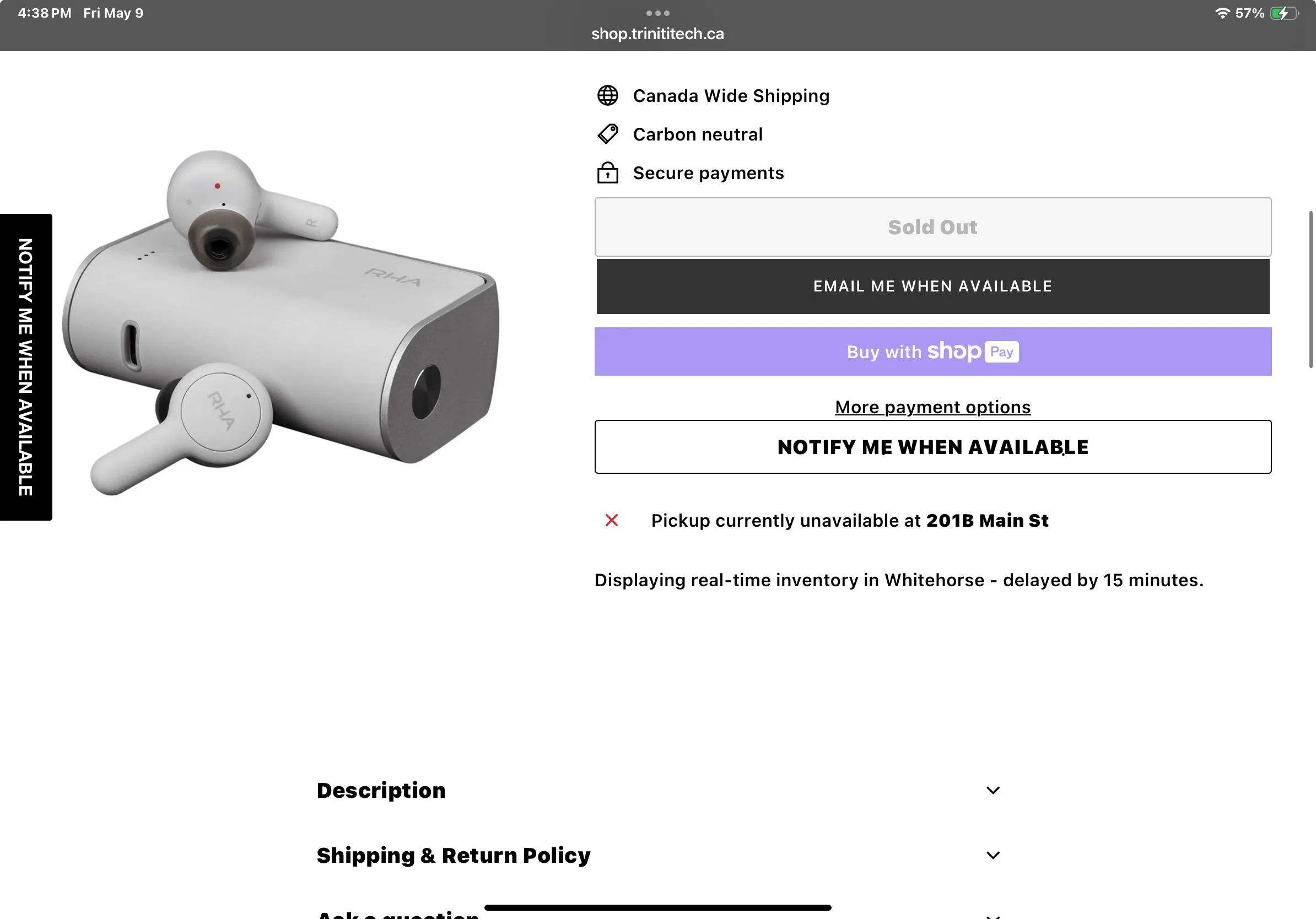 Product image for RHA TrueConnect True Wireless Earbuds (602033) - Cloud White (Like New)