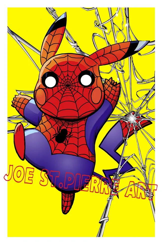 Product image for 340 SPIDER-MAN PIKACHU Pokemon 11"x17" Print!  AUTOGRAPHED