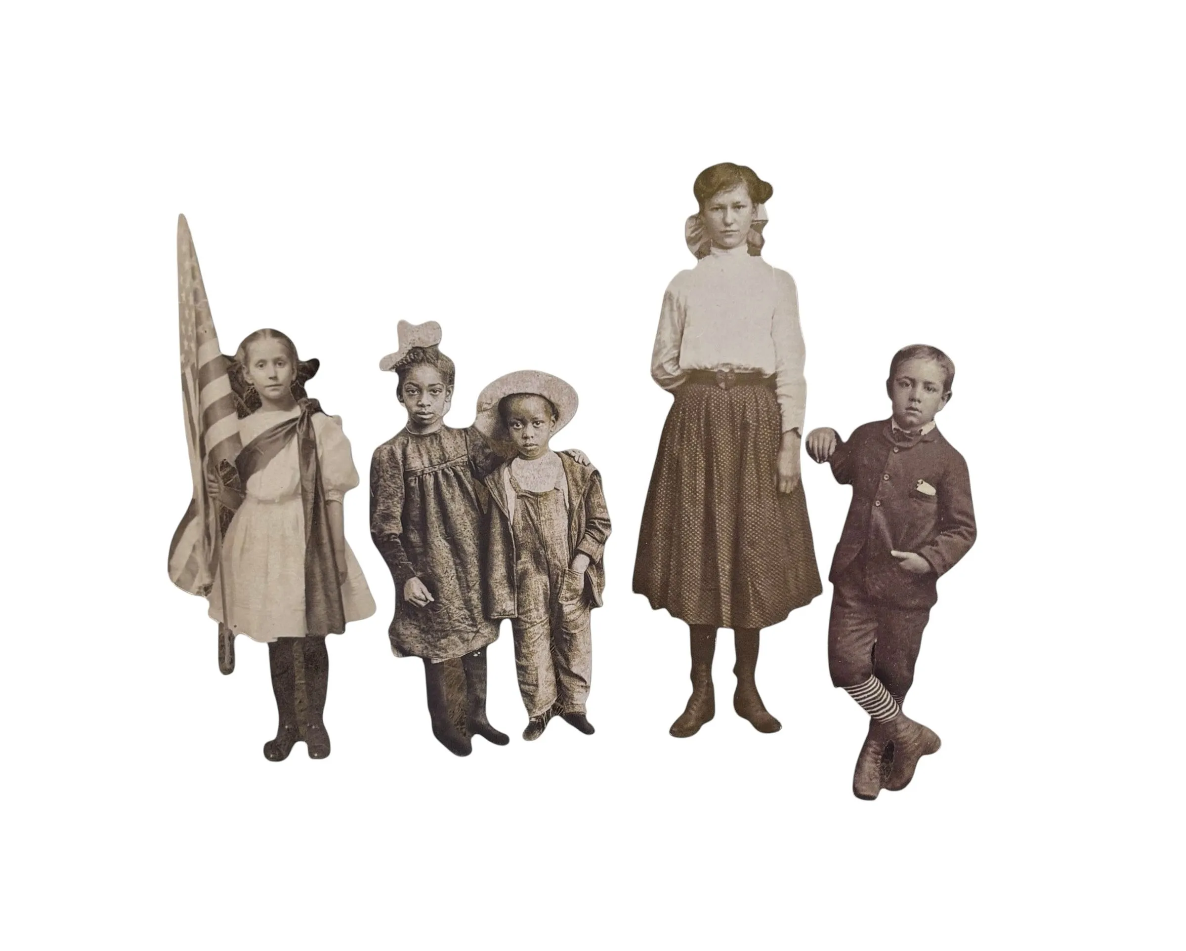 Product image for 4 - Die Cuts of a Teacher & Children - Love the U.S. Flag! Old Photos -Modern Die Cuts