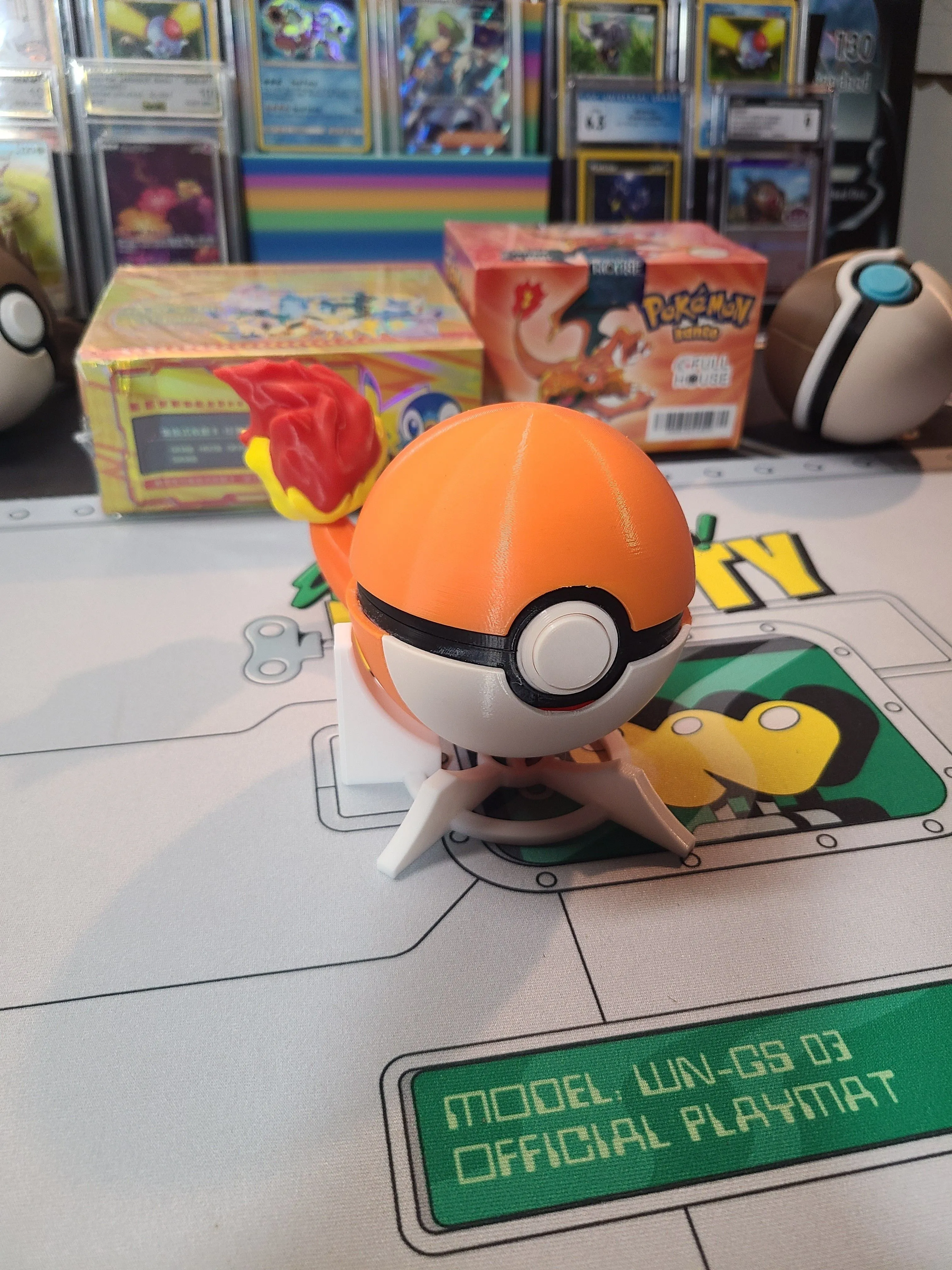 Product image for 3D Printed Charmander Themed Pokeball with stand