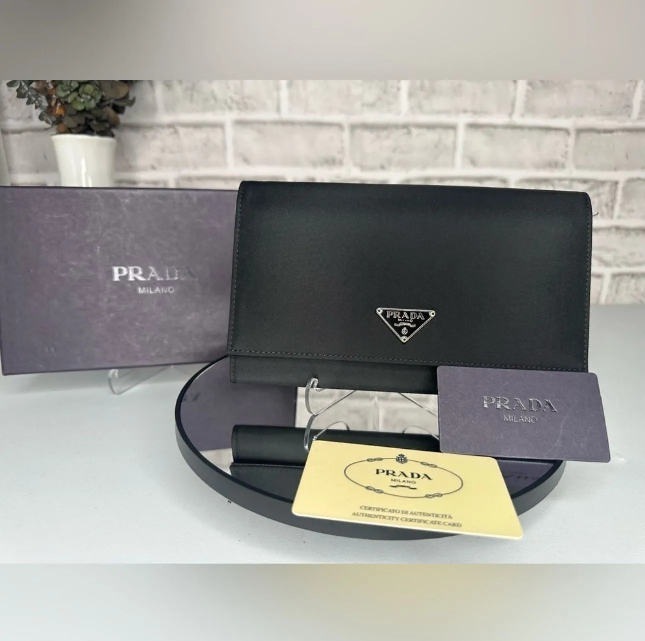Product image for PRADA Nylon Bifold Flap Snap Close Black Wallet With Box Authenticity Card EUC
