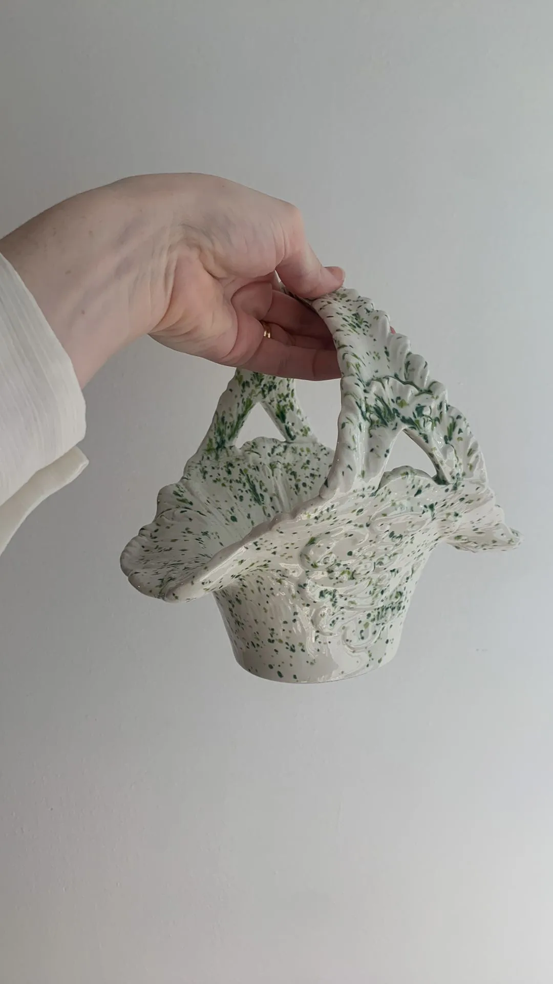 Product image for 1974 Green Speckle Glaze Ceramic Basket