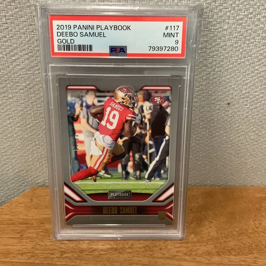 Product image for 2019 Panini Playbook Deebo Samuel 117 Gold /10 PSA 9 Rookie 49ers pop 1