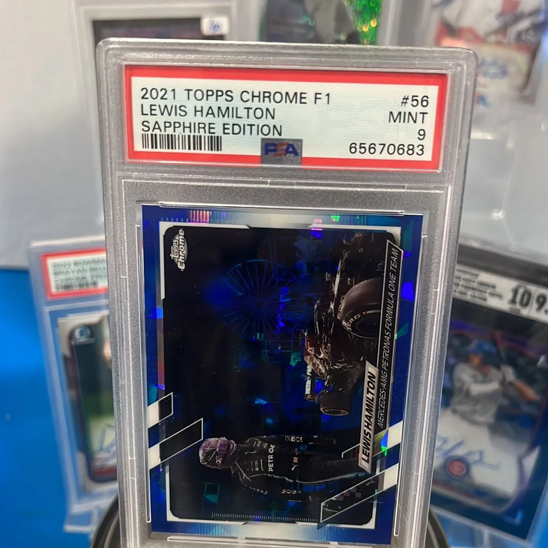 Product image for 2021 Topps Chrome Formula 1 Sapphire Edition Lewis Hamilton Sapphire Edition PSA MINT 9