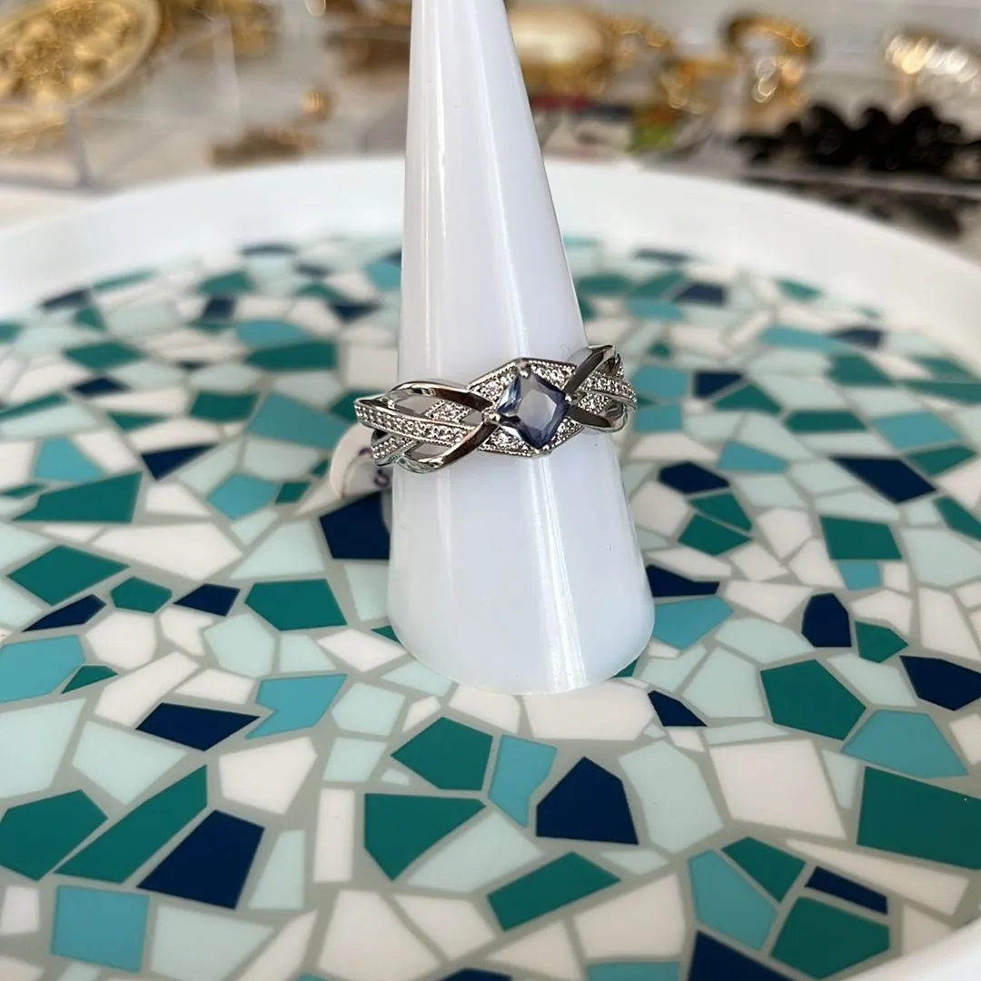 Product image for Rhodium Blue Ombre Crystal Ring