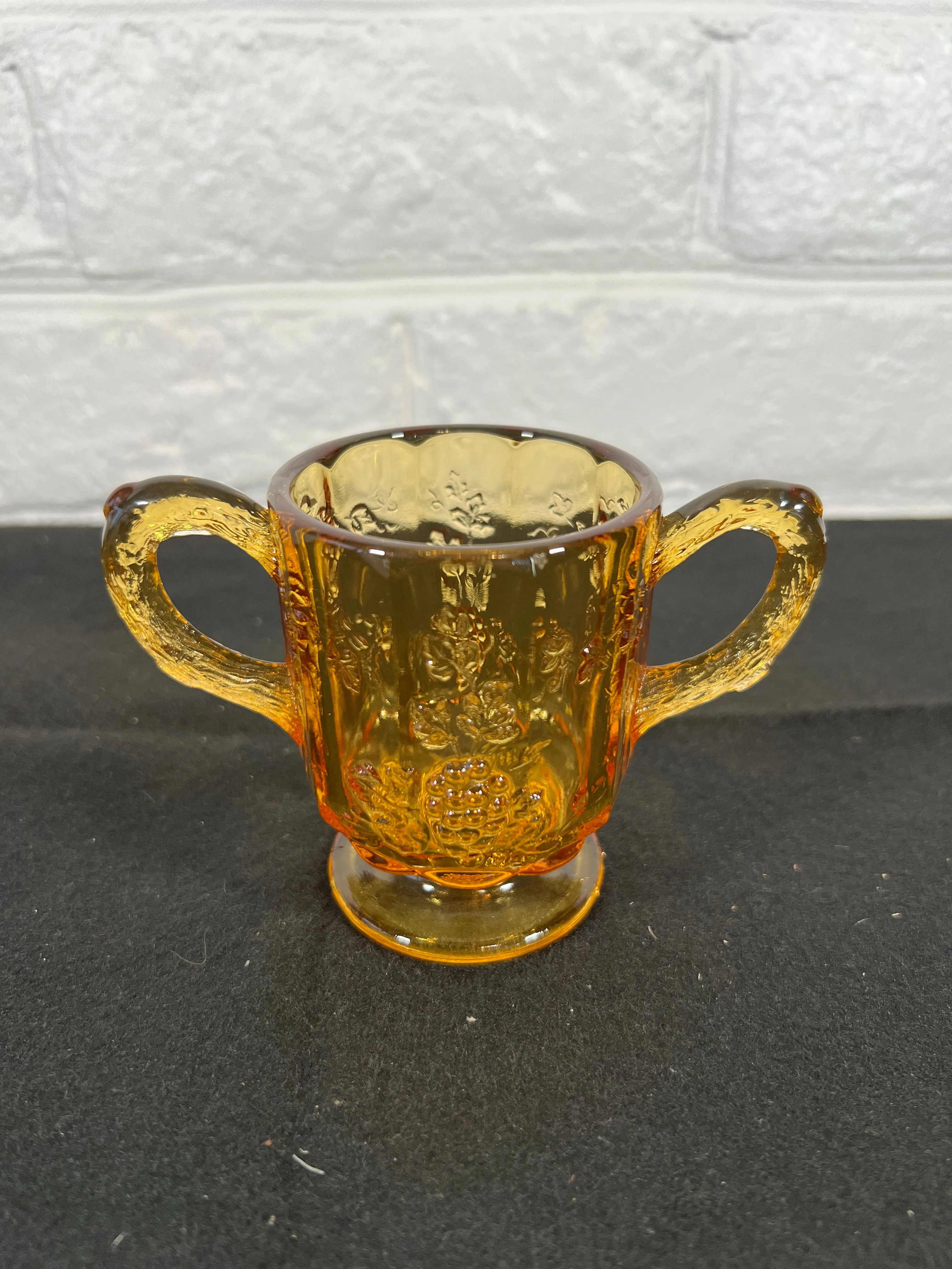Product image for Vintage Mid-Century Small Amber Glass Panel Grape Open Sugar Bowl