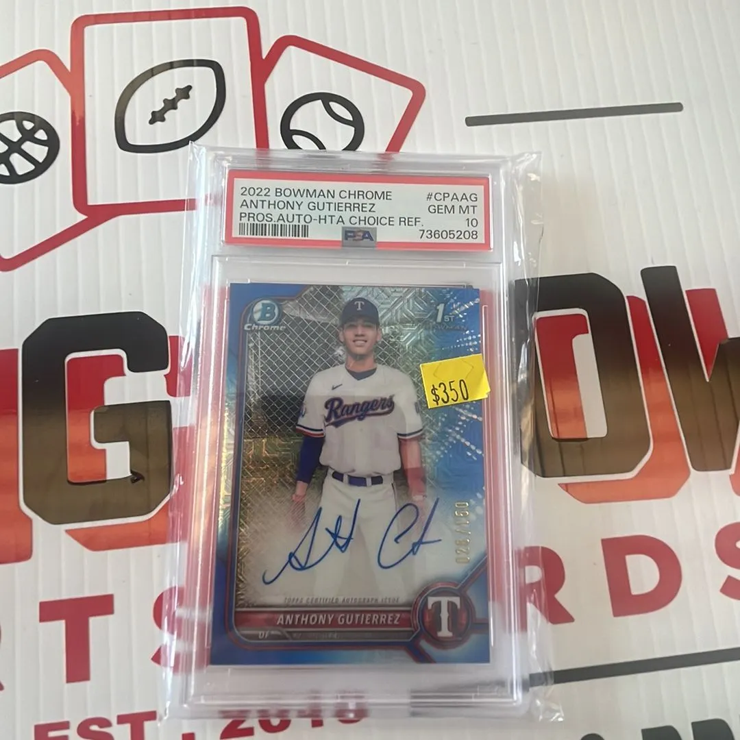 Product image for 2022 Bowman Chrome Prospect Autographs Anthony Gutierrez CPAAG Pros.Auto-Hta Choice Ref. PSA GEM MT
