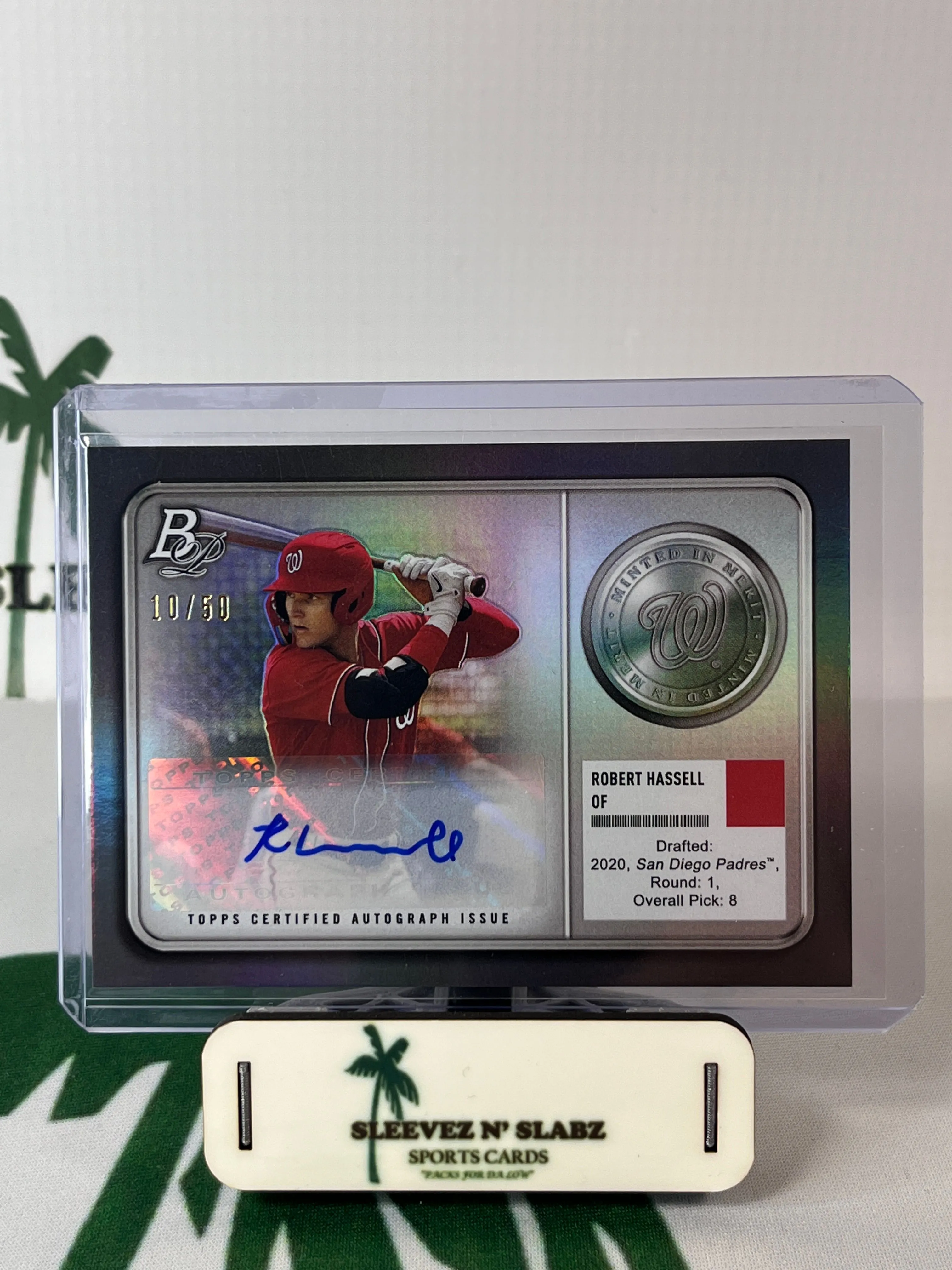 Product image for Robert Hassell minted in merit auto /50 bowman platinum