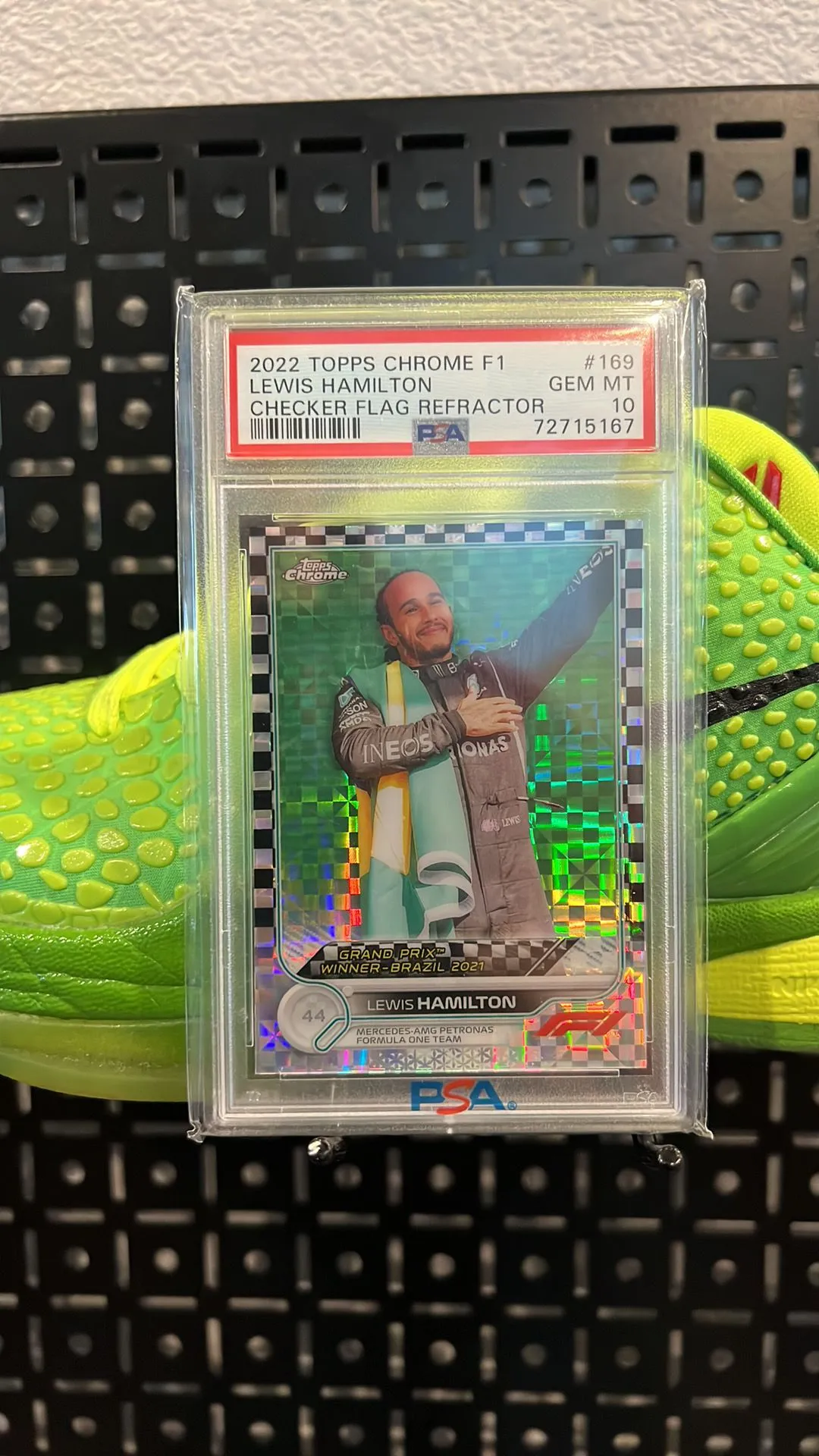 Product image for 2022 Topps Chrome Formula 1 Lewis Hamilton Checker Flag Refractor PSA GEM MT 10