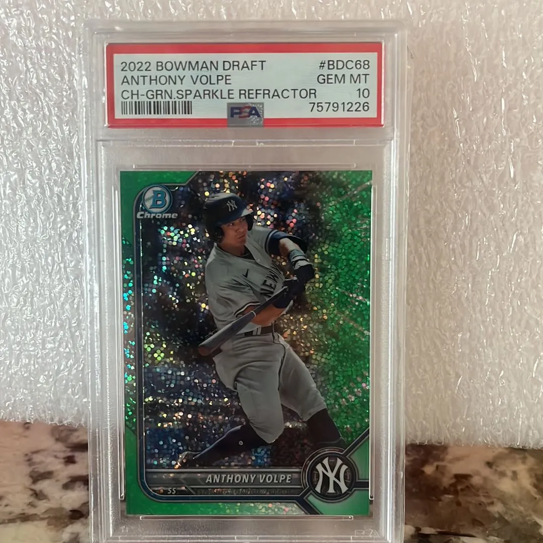 Product image for 2022 Bowman Draft Anthony Volpe BDC68 Ch-Grn.Sparkle Refractor PSA GEM MT 10