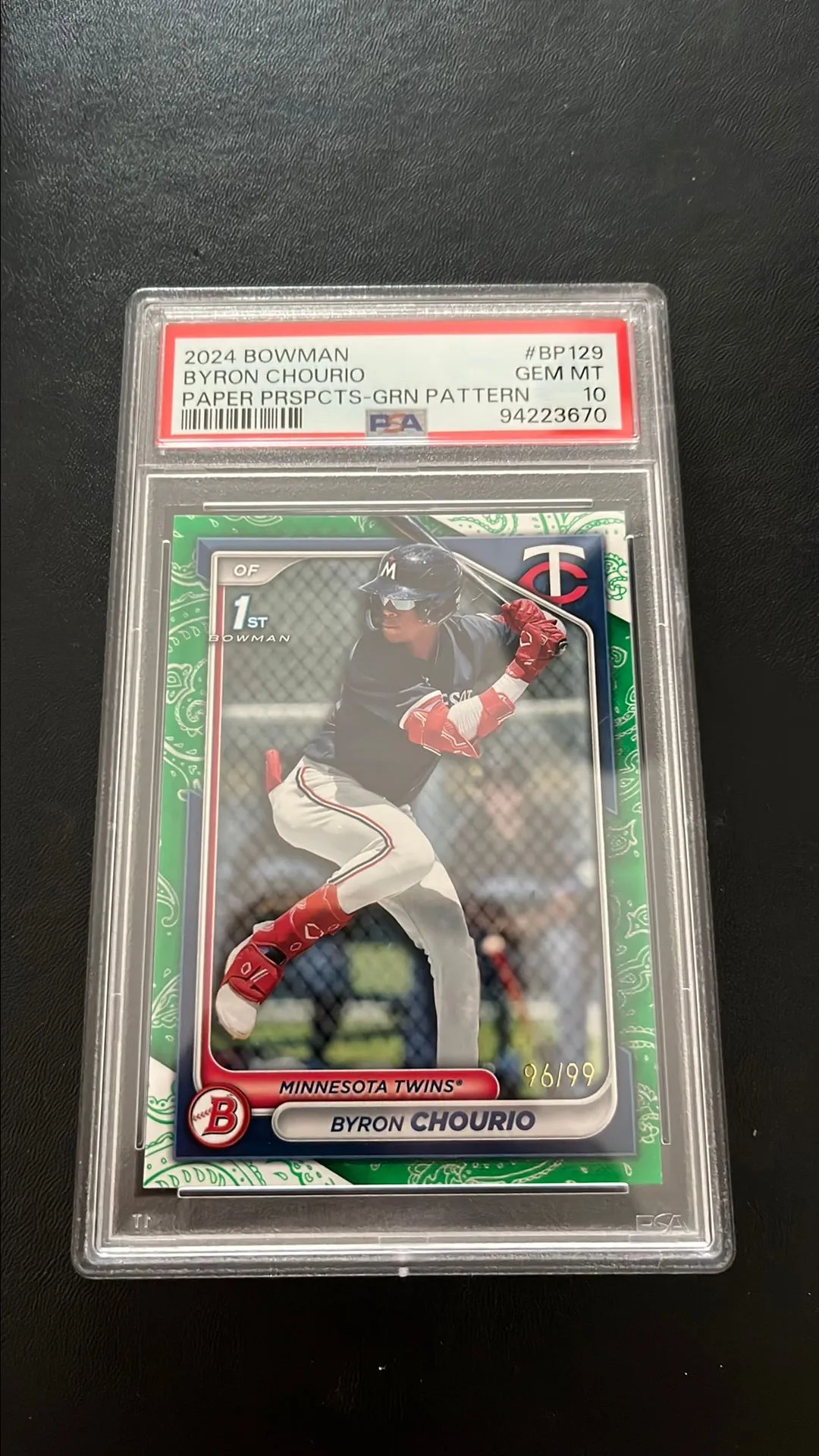 Product image for 2024 Bowman Paper Prospects Byron Chourio BP129 Paper Prspcts-Grn Pattern PSA GEM MT 10