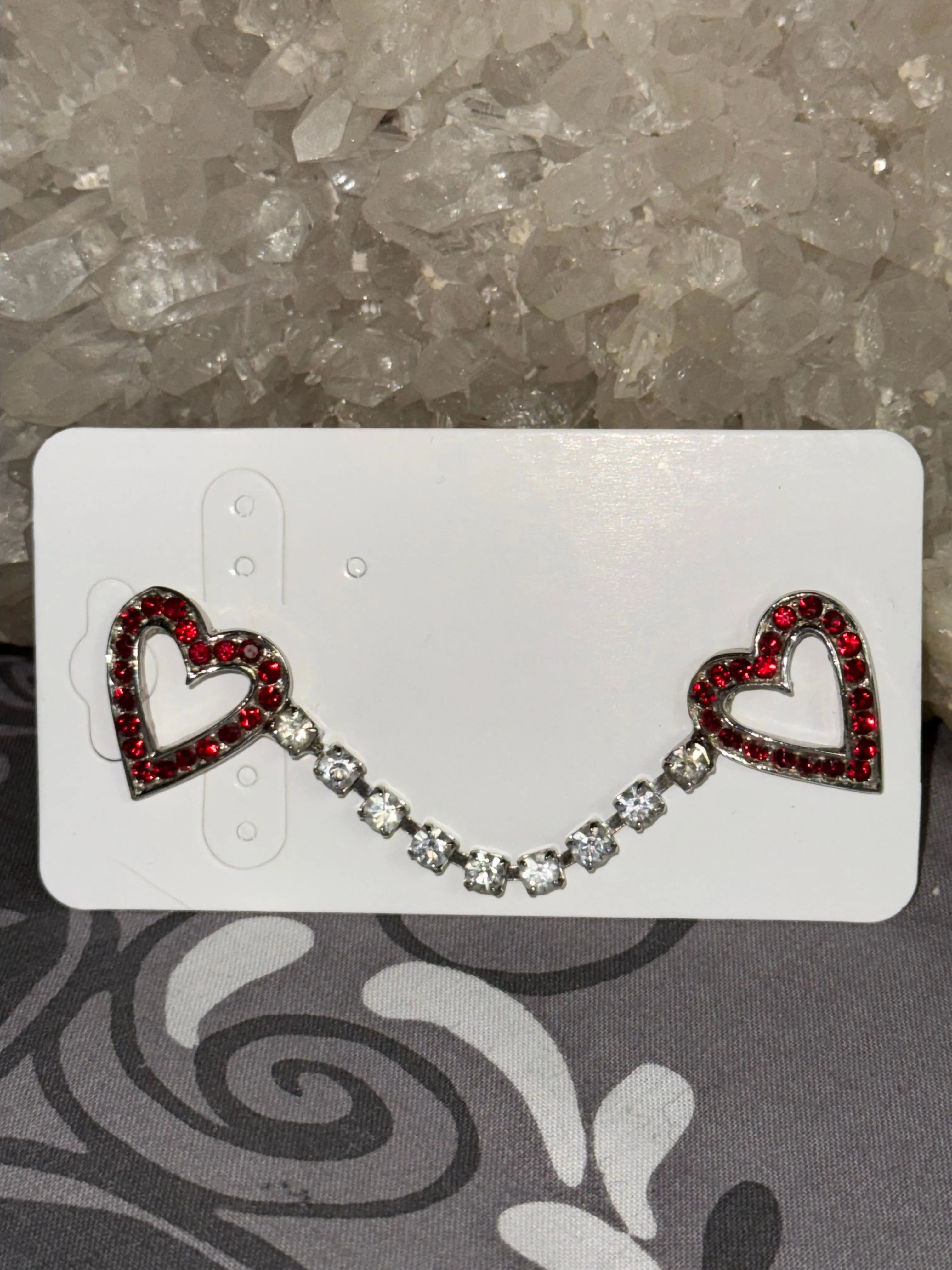 Product image for 70. Vintage Red Rhinestone Double Heart Sweater Pin Valentine's Day