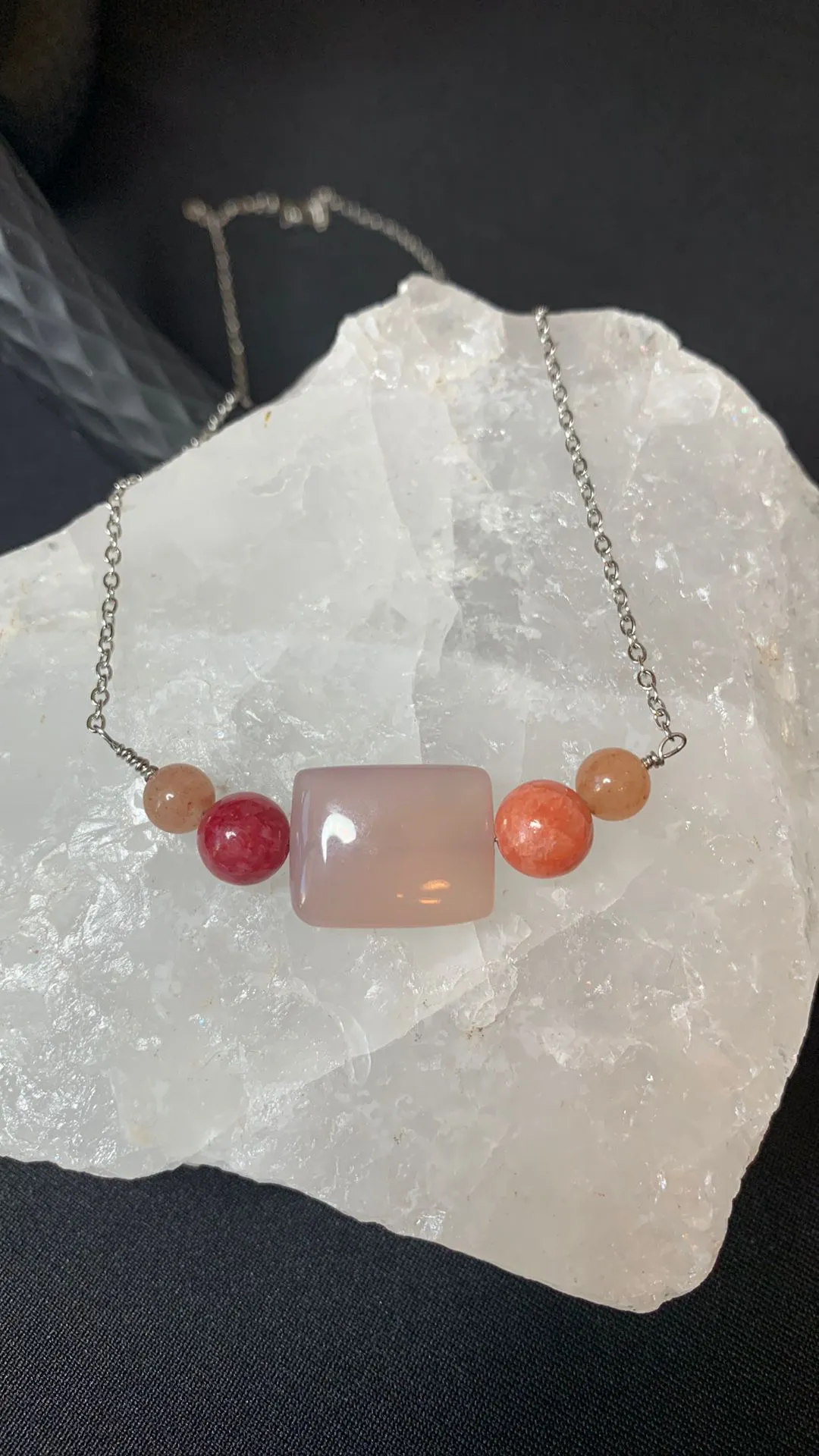 Product image for Rose Quartz, Coral Quarzite, Hematoid Quartz Necklace