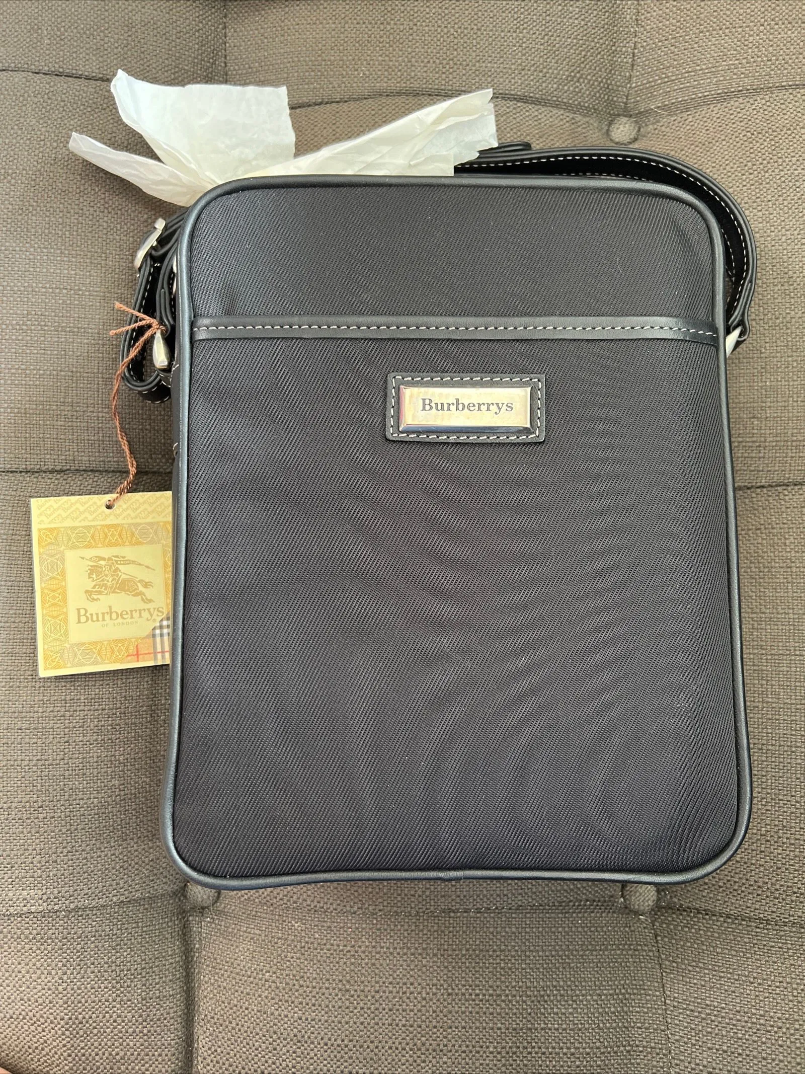 Product image for NWT Vintage Burberrys Black Canvas Crossbody Leather Strap Unisex Women’s Men’s