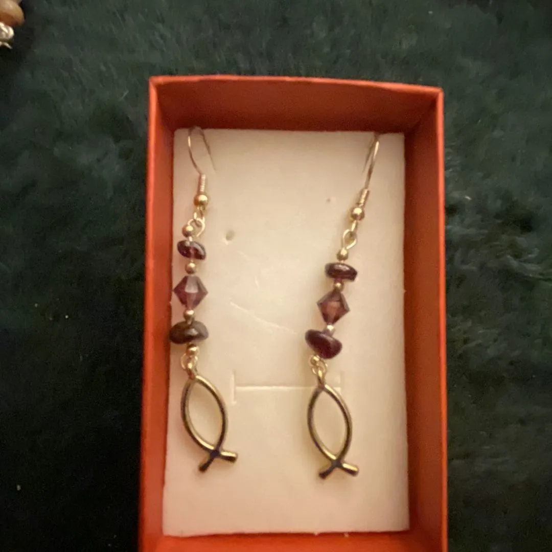 Product image for Jesus Fish Garnet Earrings
