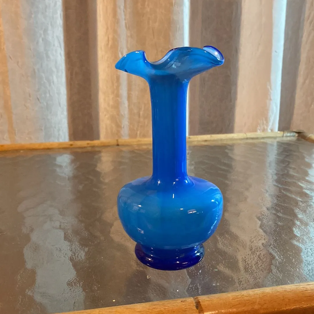 Product image for Norleans Blue Swirl Blown Glass Bud Vase