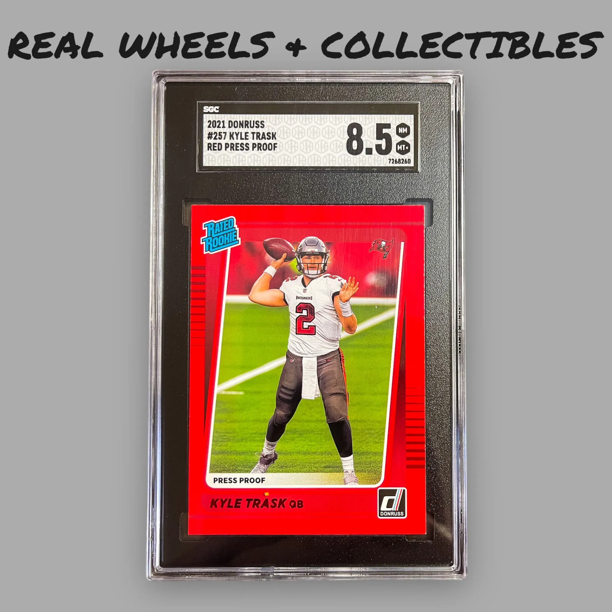 Product image for 2021 Donruss Football #257 Kyle Trask Rated Rookie RC Red Press Proof SGC 8.5