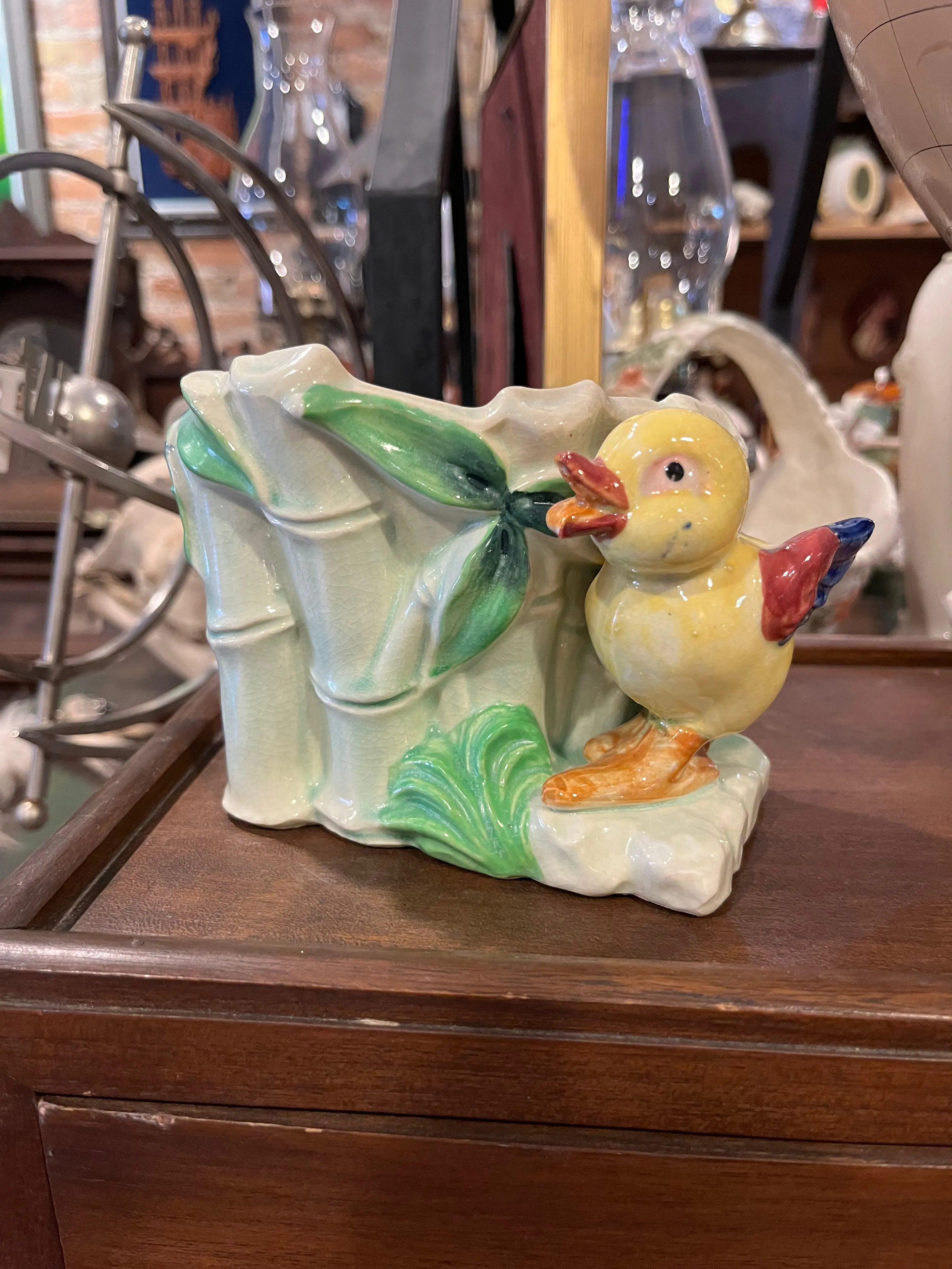 Product image for Vintage Duckling with bamboo ceramic planter.
